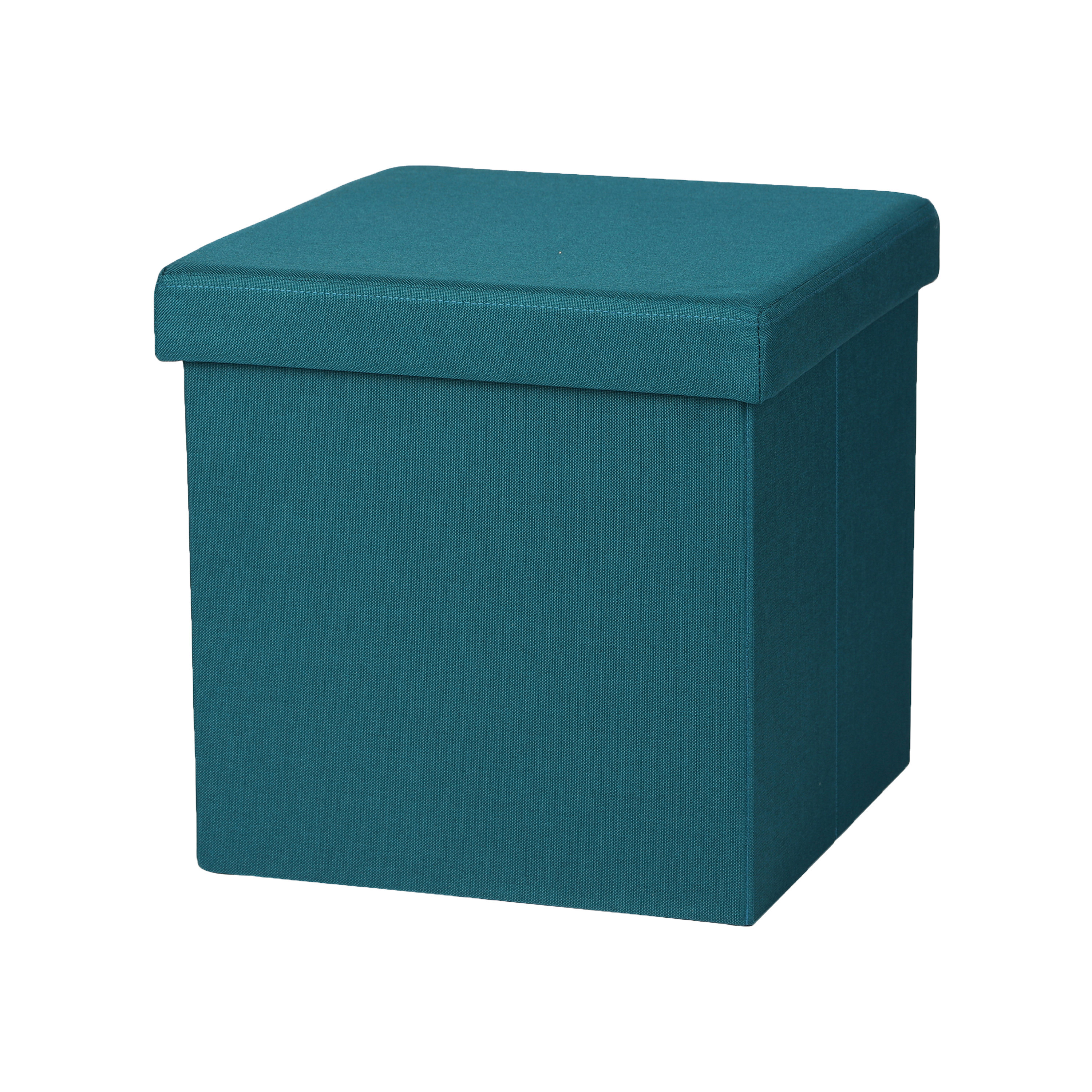 Hocker zit bankje - poef 1-zits - opbergbox - zeeblauw - polyester/mdf - 38 x 38 cm - opvouwbaar -