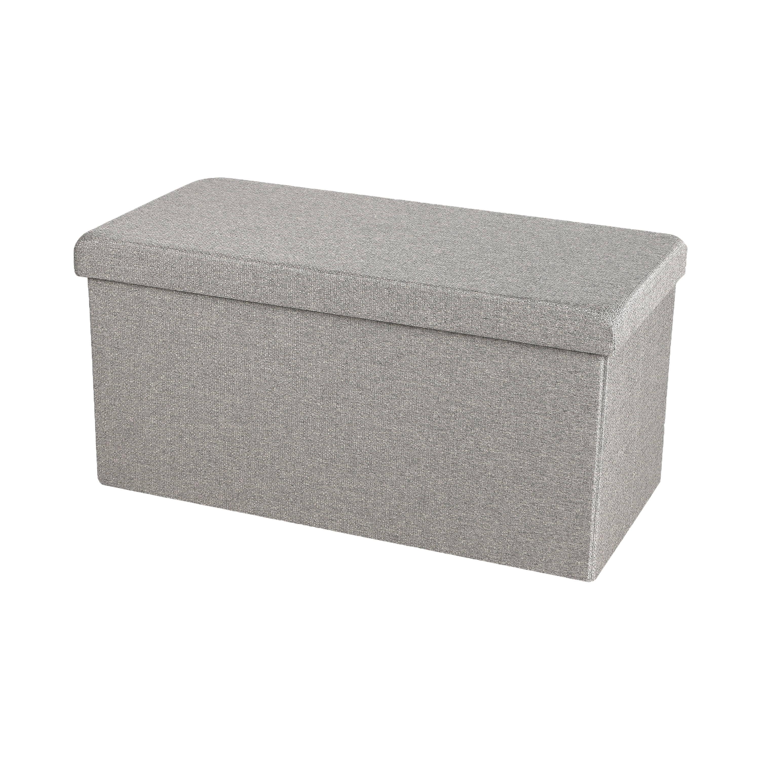 Hocker zit bankje - poef XXL - opbergbox - lichtgrijs - polyester/mdf - 76 x 38 x 38 cm - opvouwbaar -