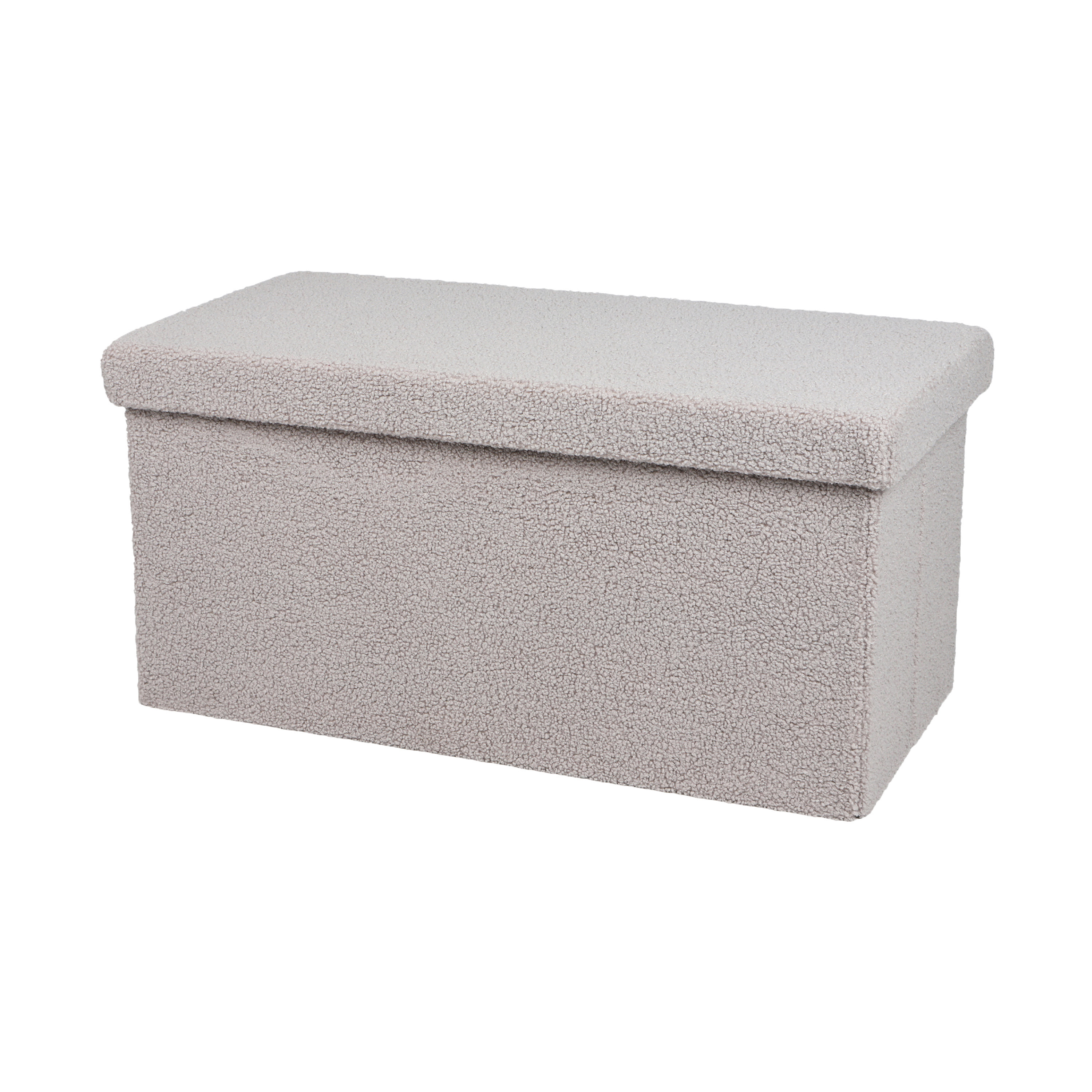 Hocker zit bankje - poef XXL - opbergbox - lichtgrijs - noppen wol look - 76 x 38 x 38 cm - opvouwba -