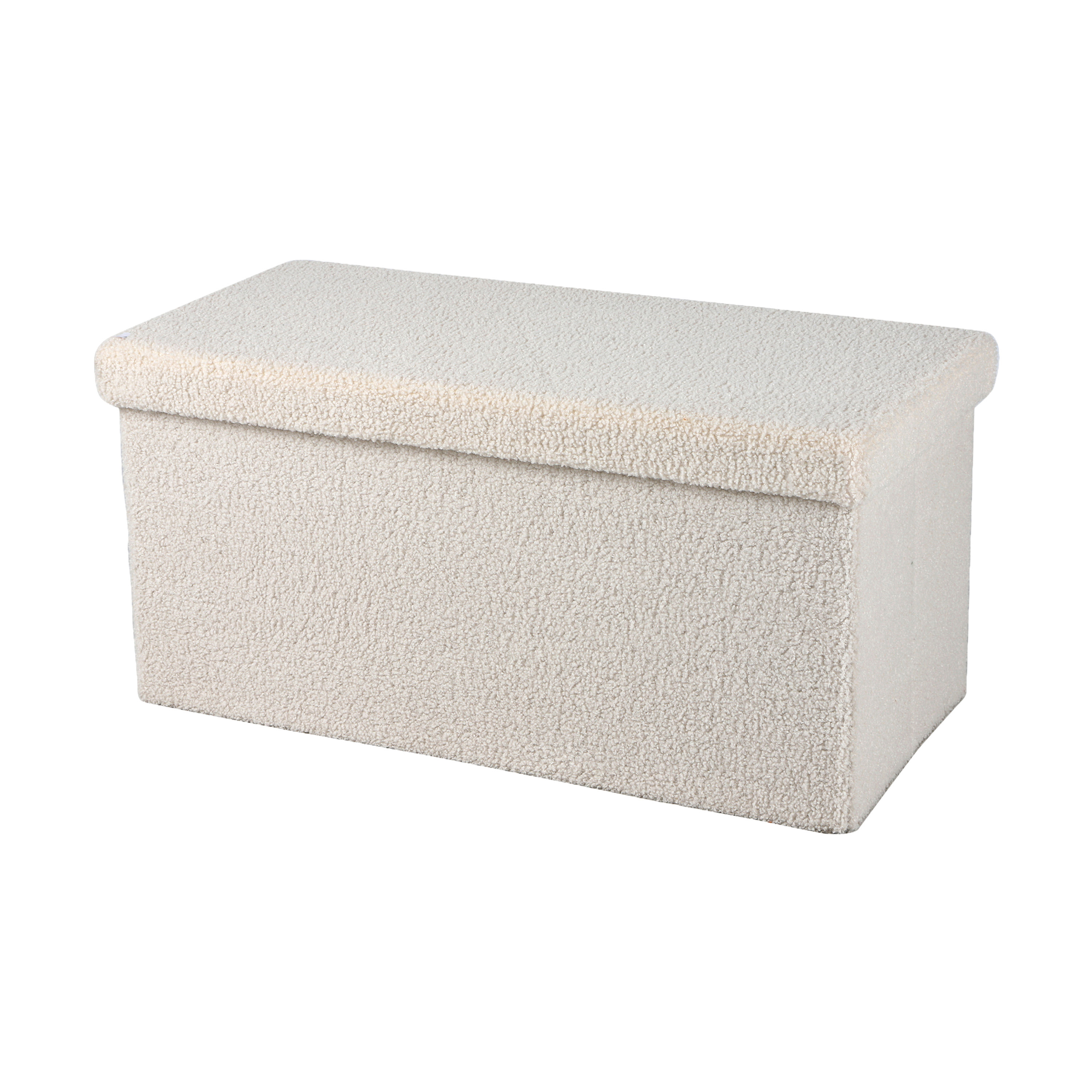 Hocker zit bankje - poef XXL - opbergbox - creme wit - noppen wol look - 76 x 38 x 38 cm - opvouwbaa -