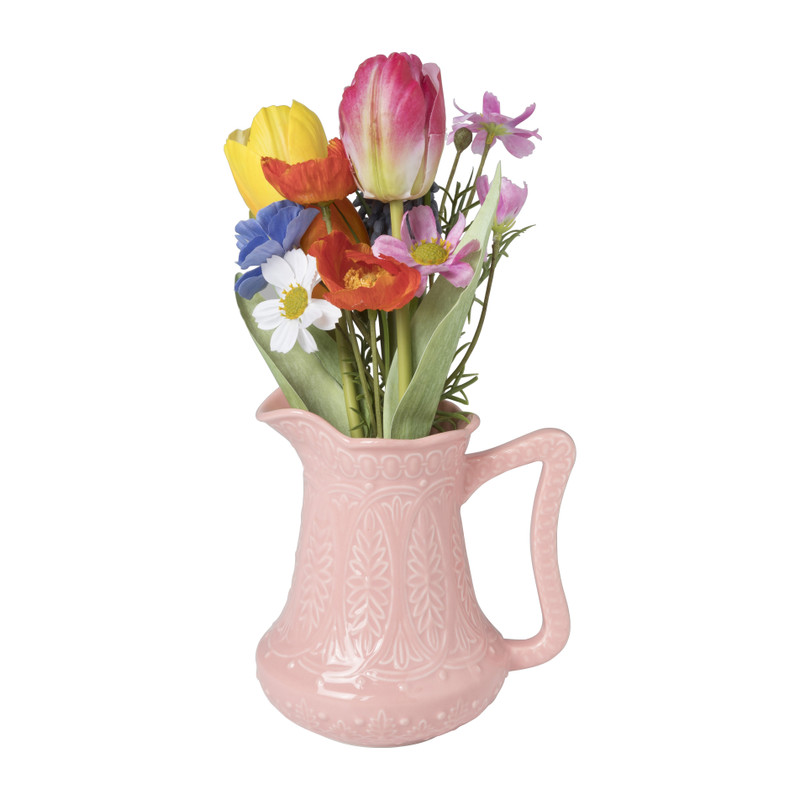 Vaasje met bloemen - licht roze - ø17x30 cm