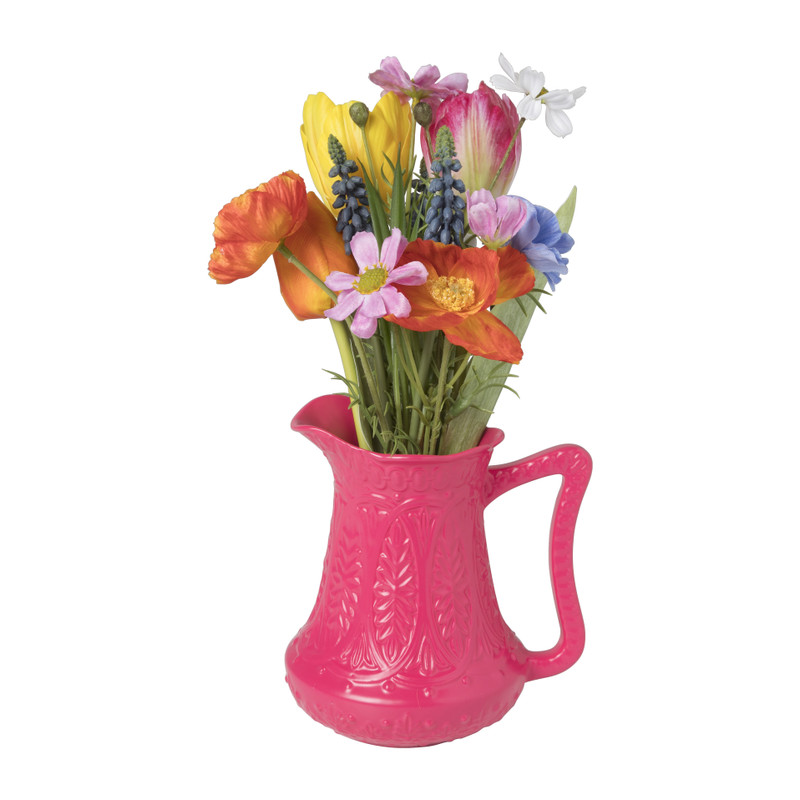 Vaasje met bloemen - donker roze - ø17x30 cm