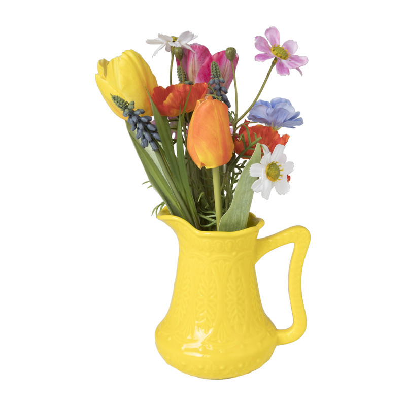 Vaasje met bloemen - geel - ø17x30 cm