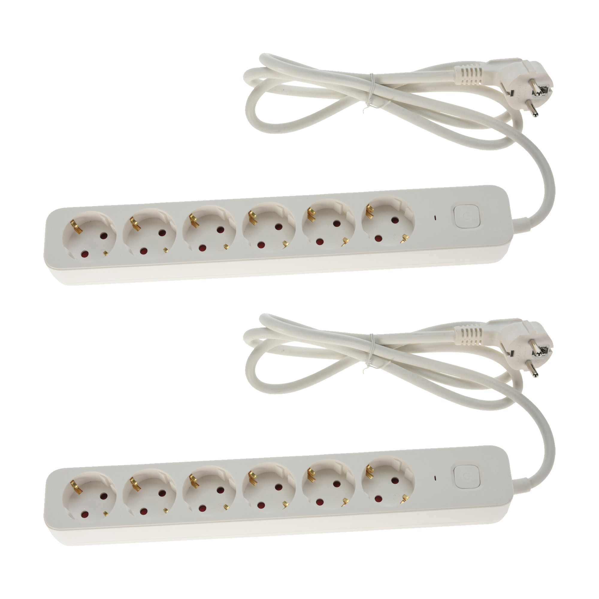 Stekkerdoos 6- 2x -voudig - met randaarde en schakelaar - wit - snoer van 140 cm -