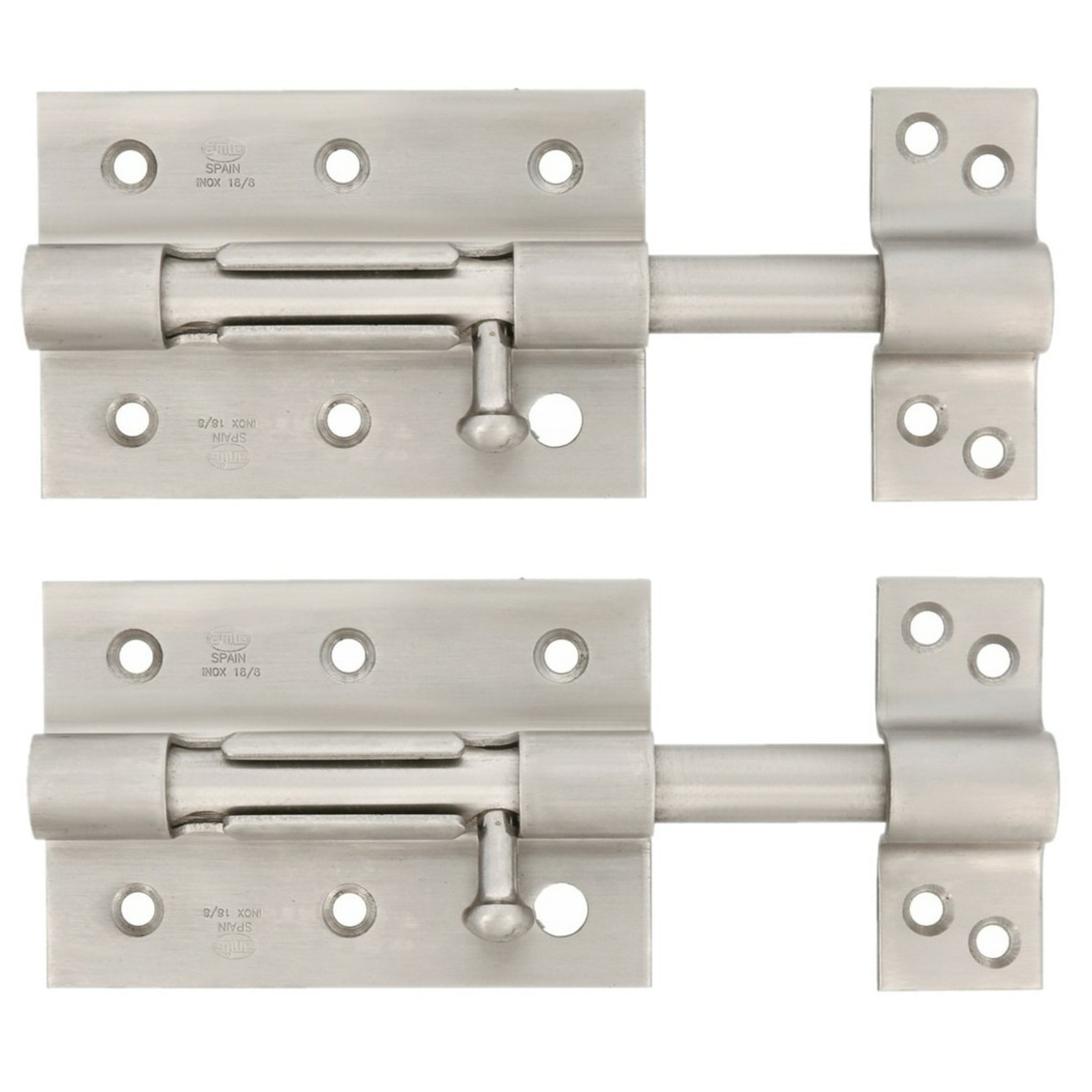 AMIG schuifslot/plaatgrendel - 2x - staal - 8.5cm - mat rvs - incl schroeven - deur - raam -
