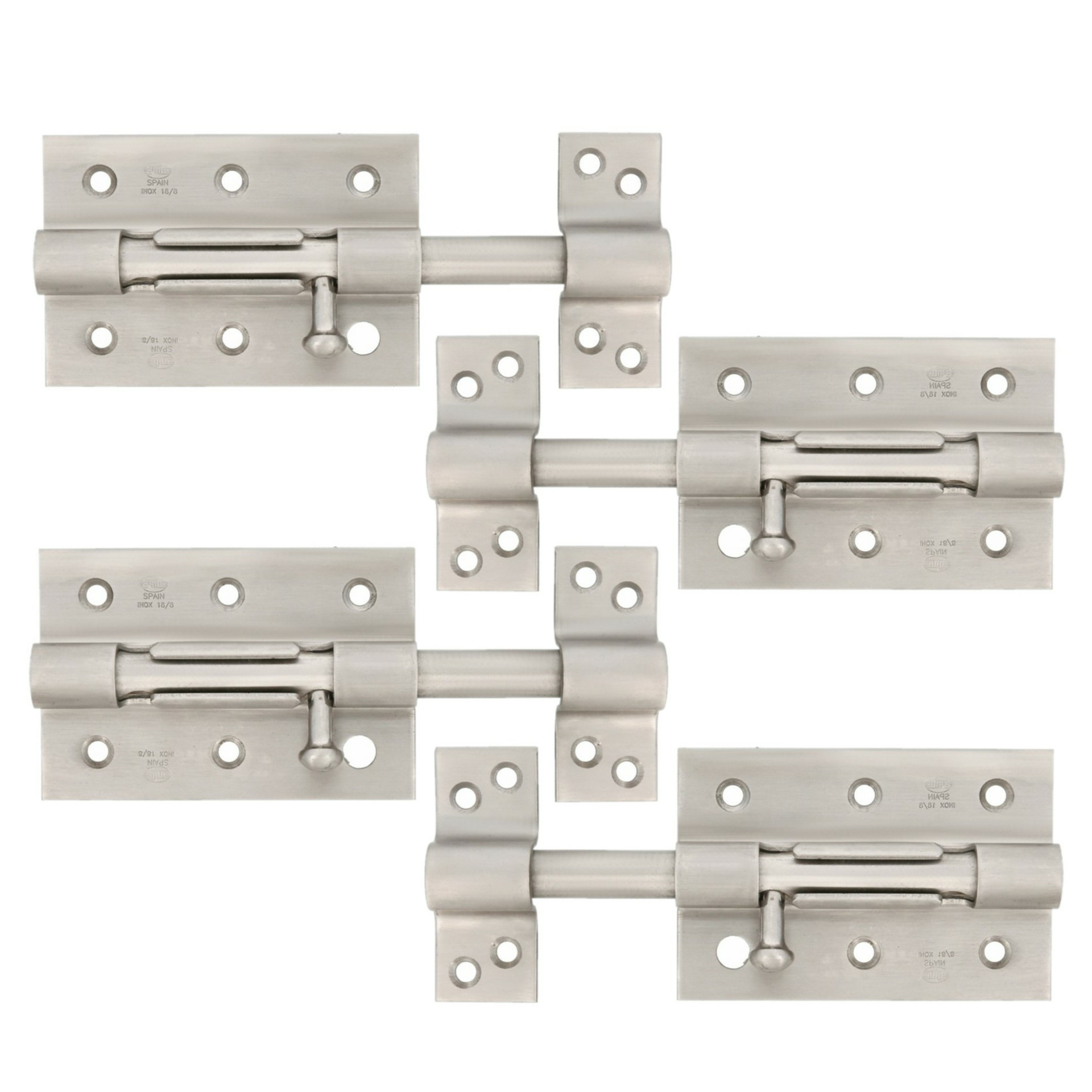AMIG schuifslot/plaatgrendel - 4x - staal - 8.5cm - mat rvs - incl schroeven - deur - raam -