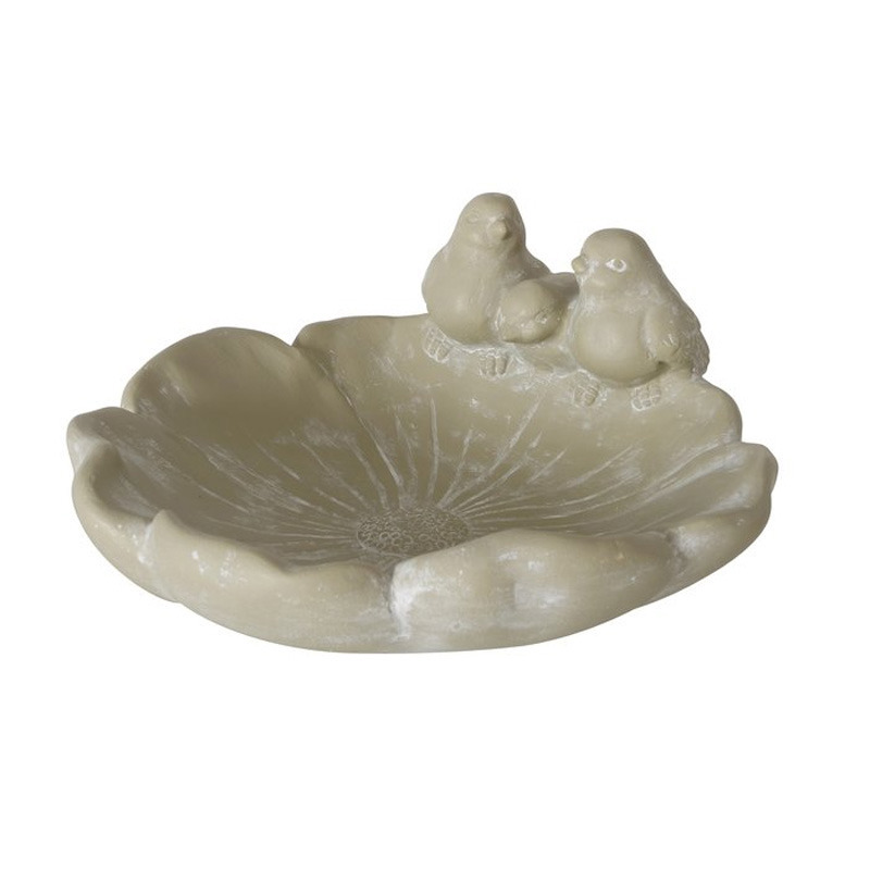Vogelbad/voederschaal - bloem - grijs - beton - D26 x H10 cm - drinkschaal voor tuinvogels -