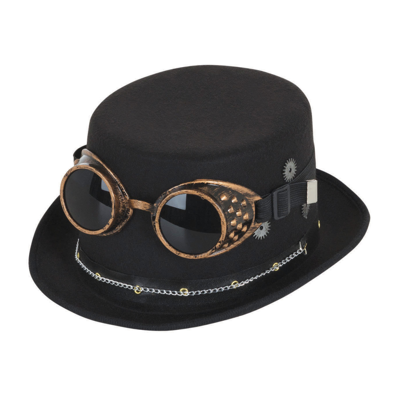 Steampunk hoed - met bril en ketting - zwart - polyester - voor volwassenen -