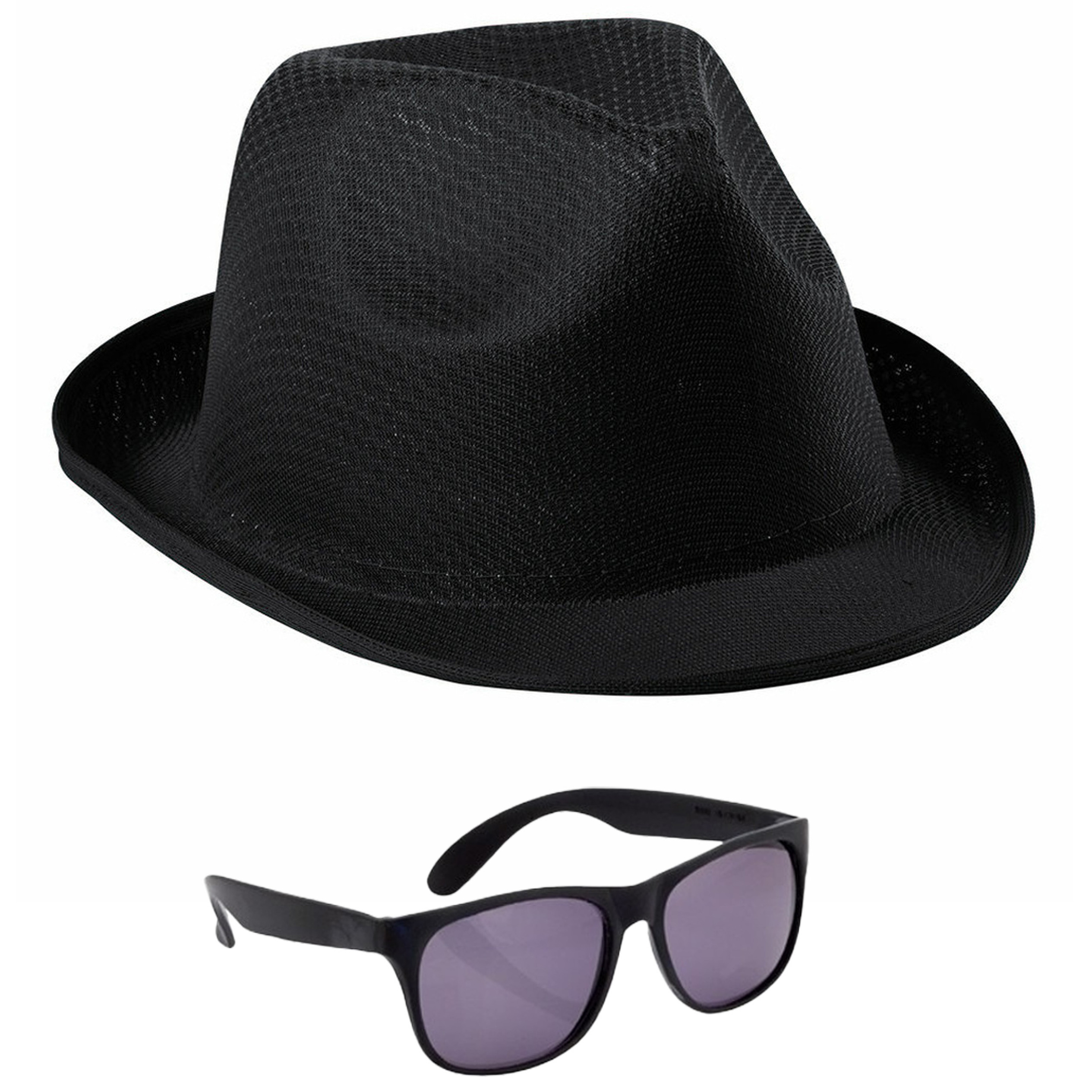 Carnaval verkleedkleding set - hoedje en party zonnebril - zwart - volwassenen -