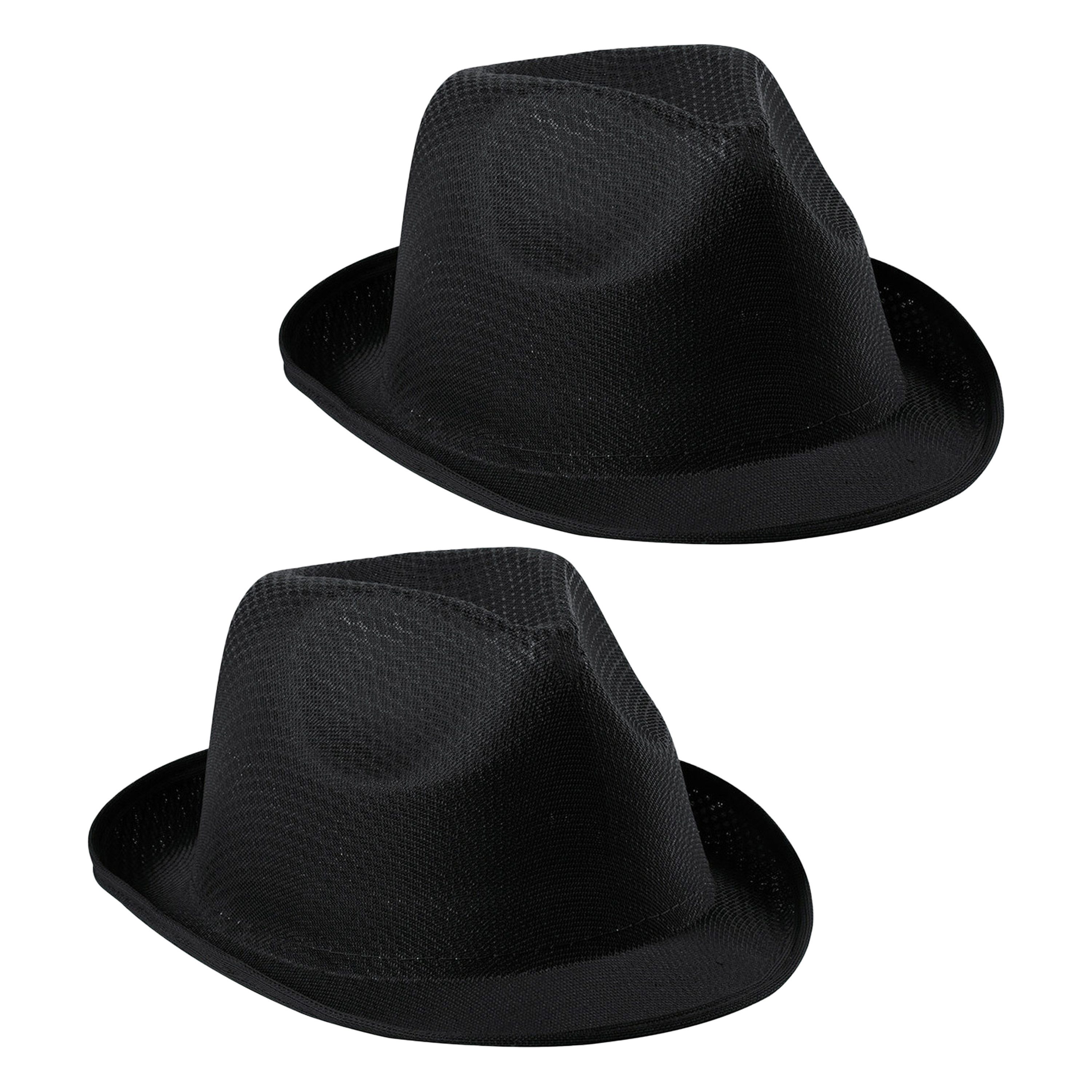 Carnaval verkleed trilby hoedje - 2x - zwart - polyester - volwassenen/heren/dames -
