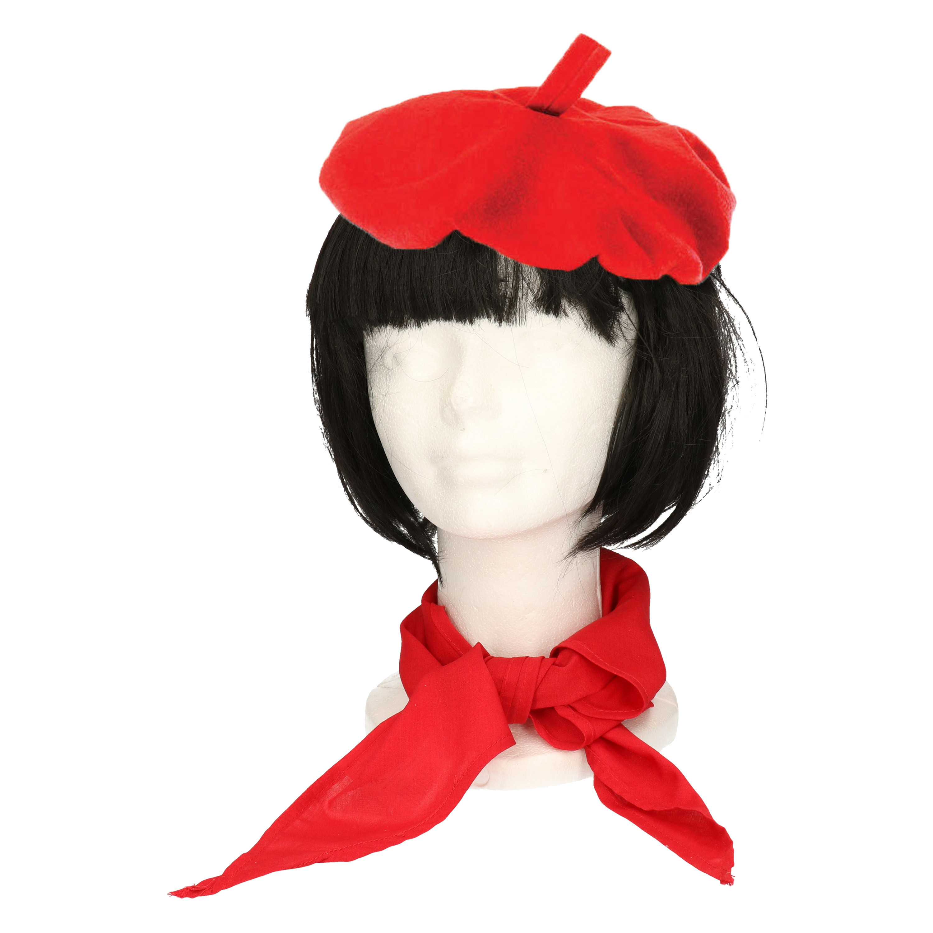 Franse baret en sjaaltje - rood - polyester - voor volwassenen - Carnaval accessoires -