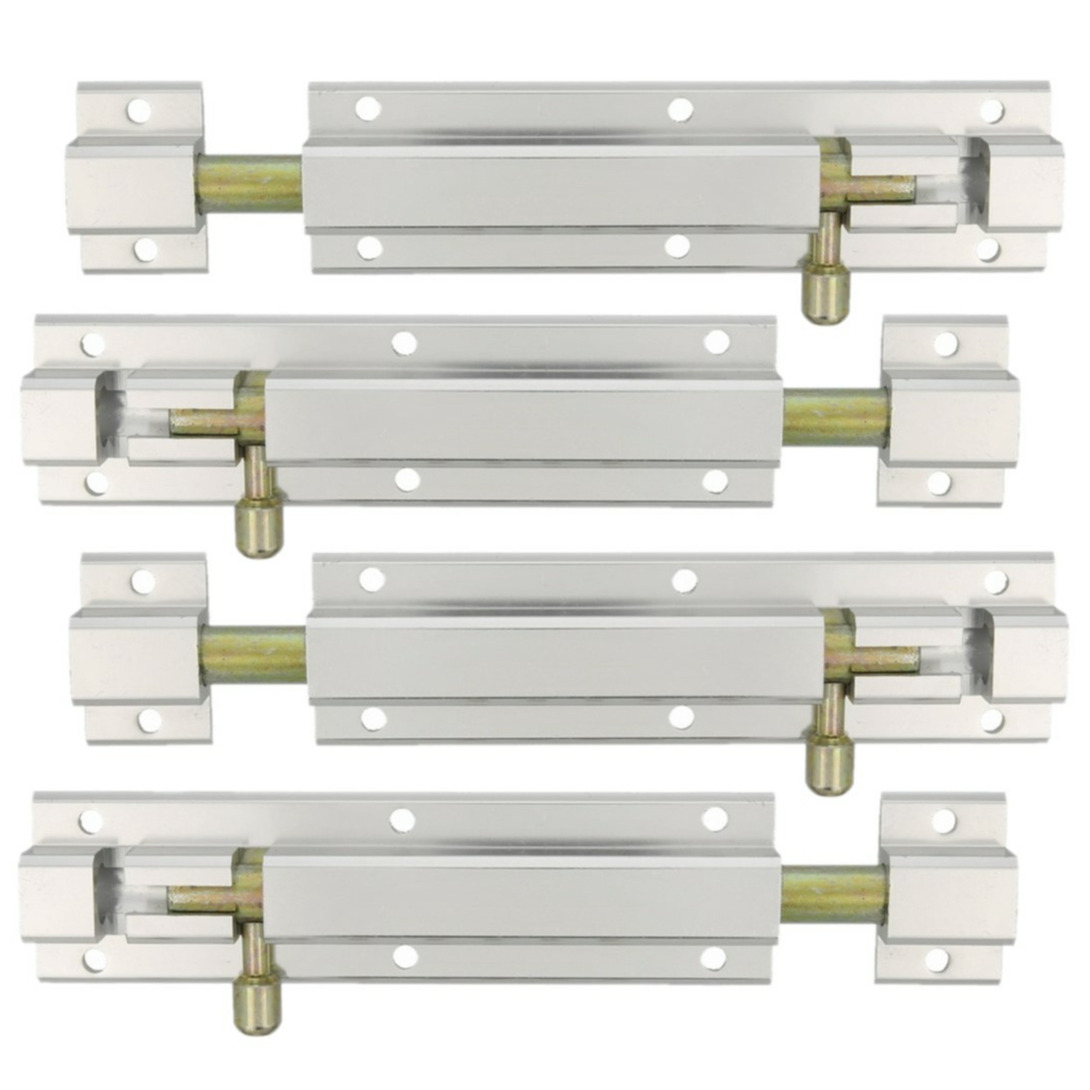 AMIG schuifslot/plaatgrendel - 4x - aluminium - 25cm - wit - incl schroeven - deur - raam -