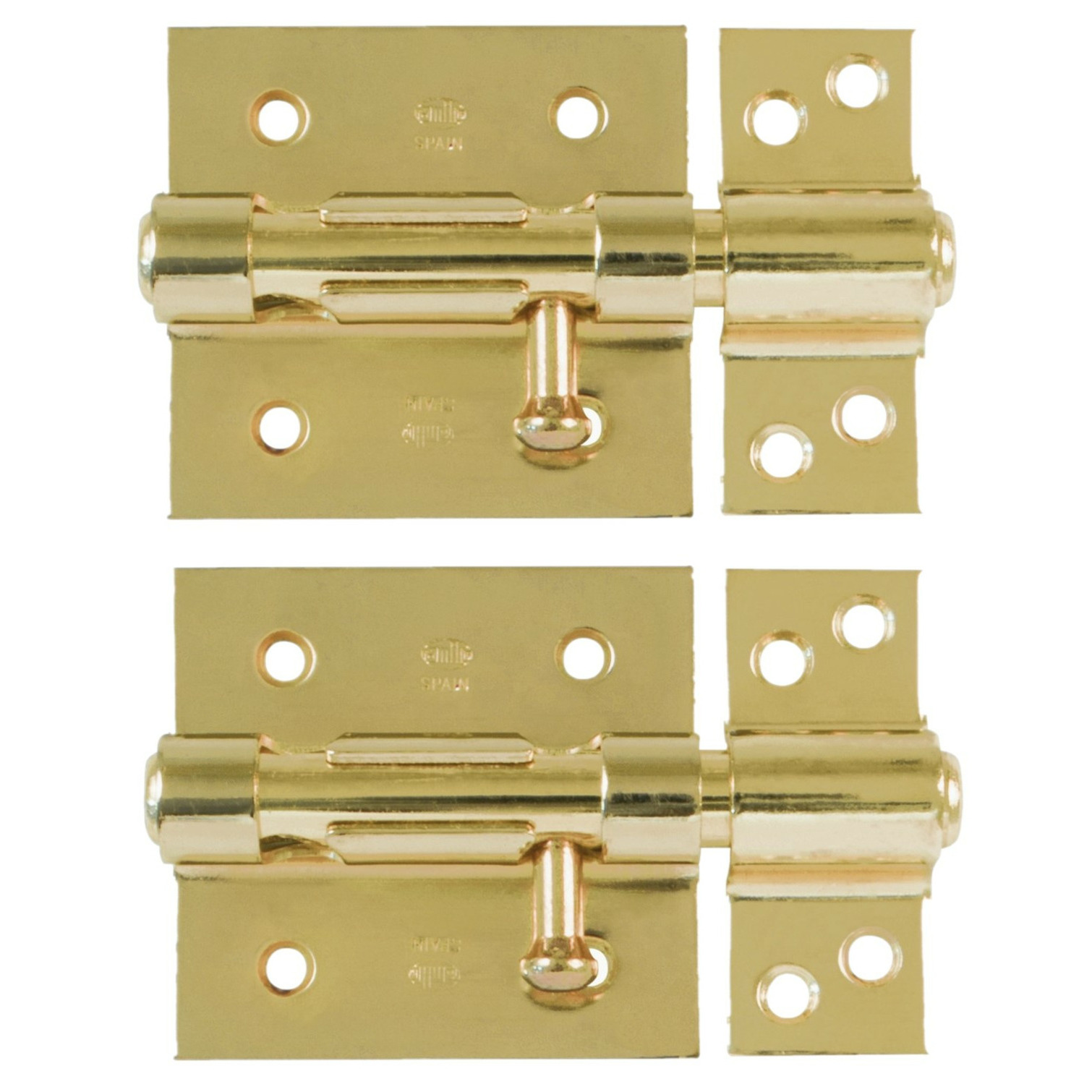 AMIG schuifslot/plaatgrendel - 2x - staal - 7cm - messing - incl schroeven - deur - raam -