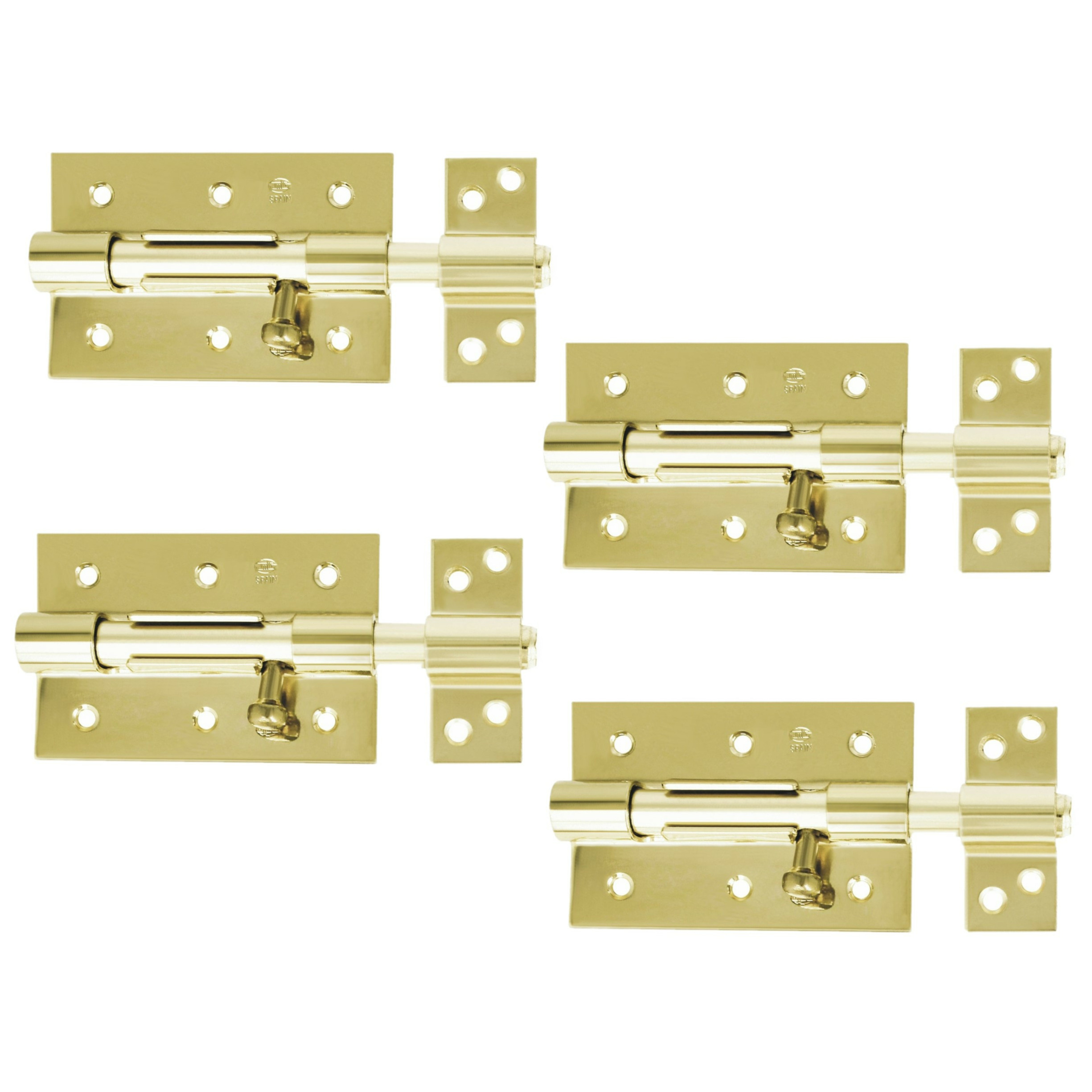 AMIG schuifslot/plaatgrendel - 4x - staal - 10cm - messing - incl schroeven - deur - raam -
