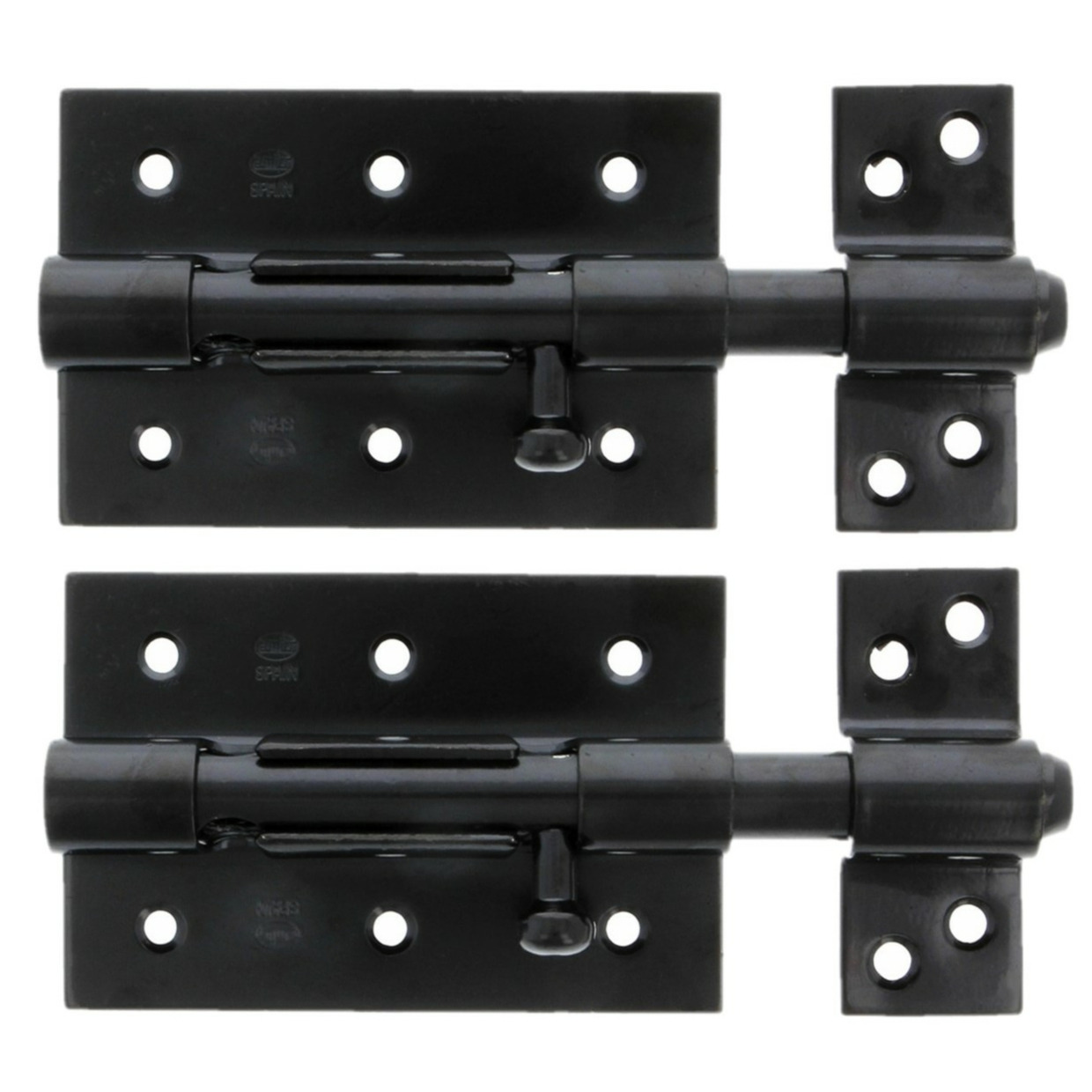AMIG schuifslot/plaatgrendel - 2x - staal - 7cm - zwart - incl schroeven - deur - raam -