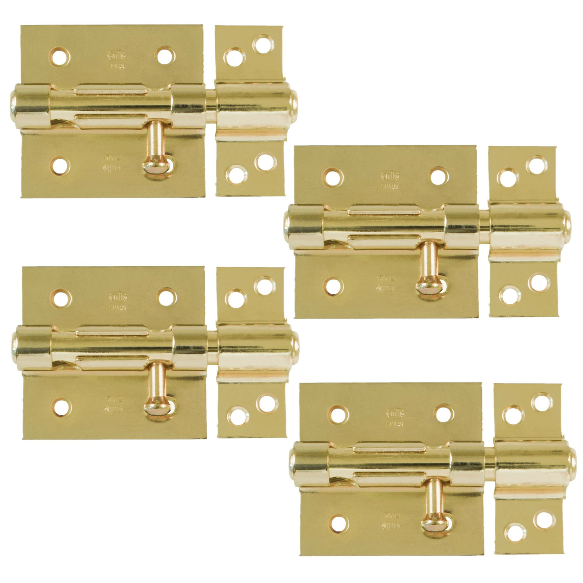 AMIG schuifslot/plaatgrendel - 4x - staal - 7cm - messing - incl schroeven - deur - raam -