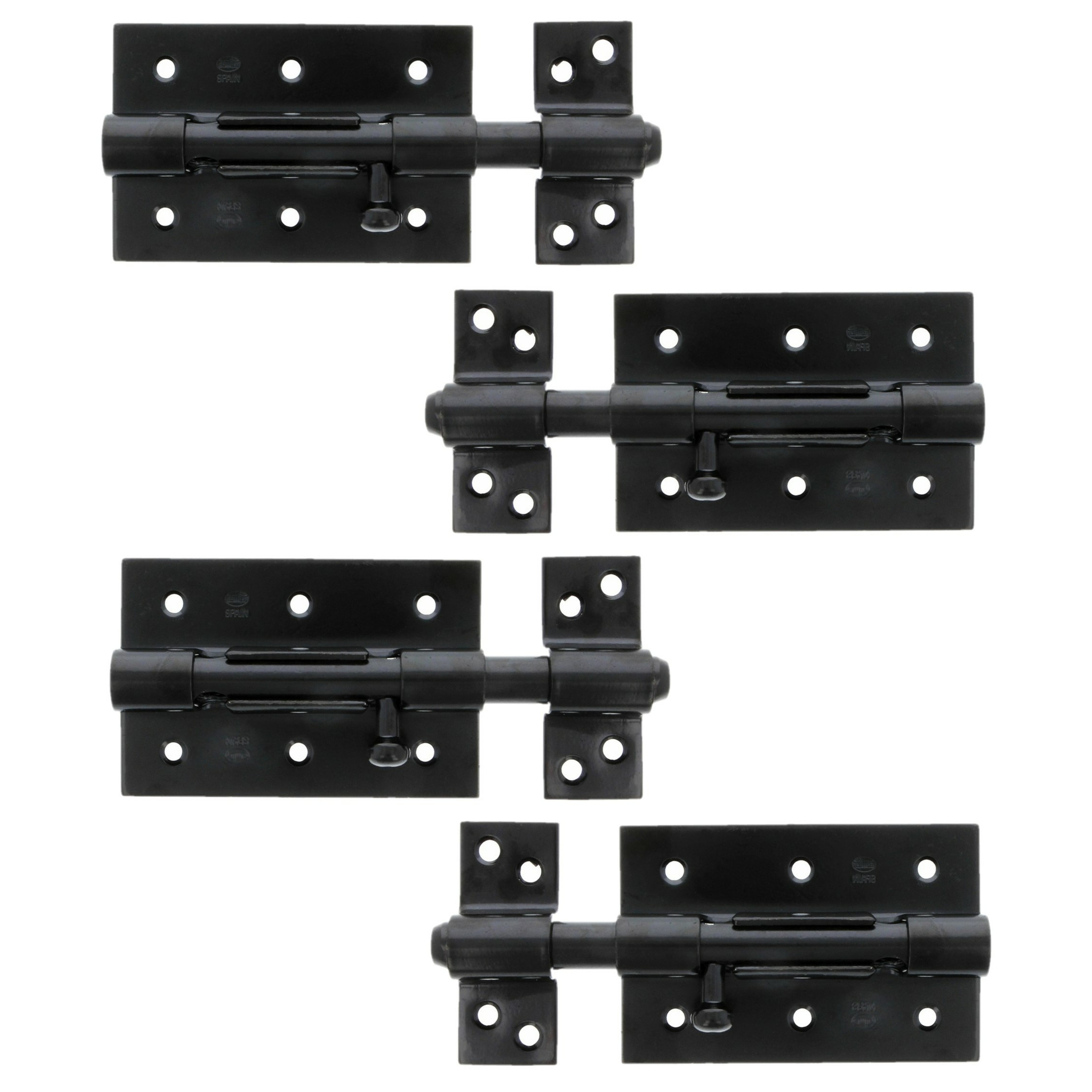 AMIG schuifslot/plaatgrendel - 4x - staal - 7cm - zwart - incl schroeven - deur - raam -