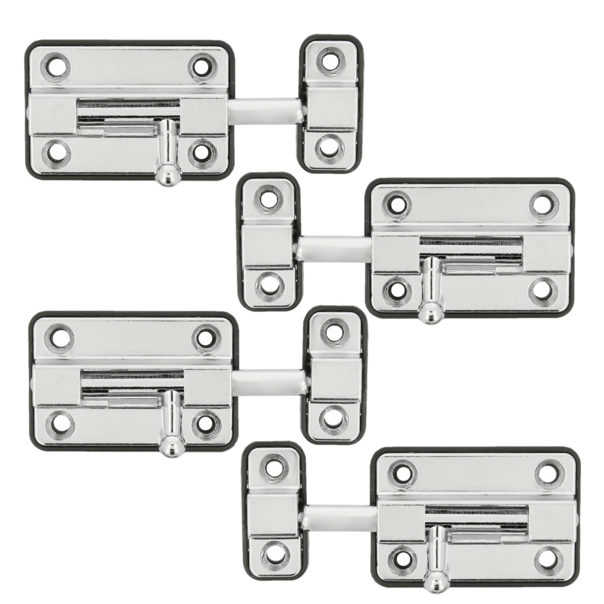 AMIG schuifslot/plaatgrendel - 4x - zamak - 3.5cm - verchroomd - incl schroeven - deur - raam -