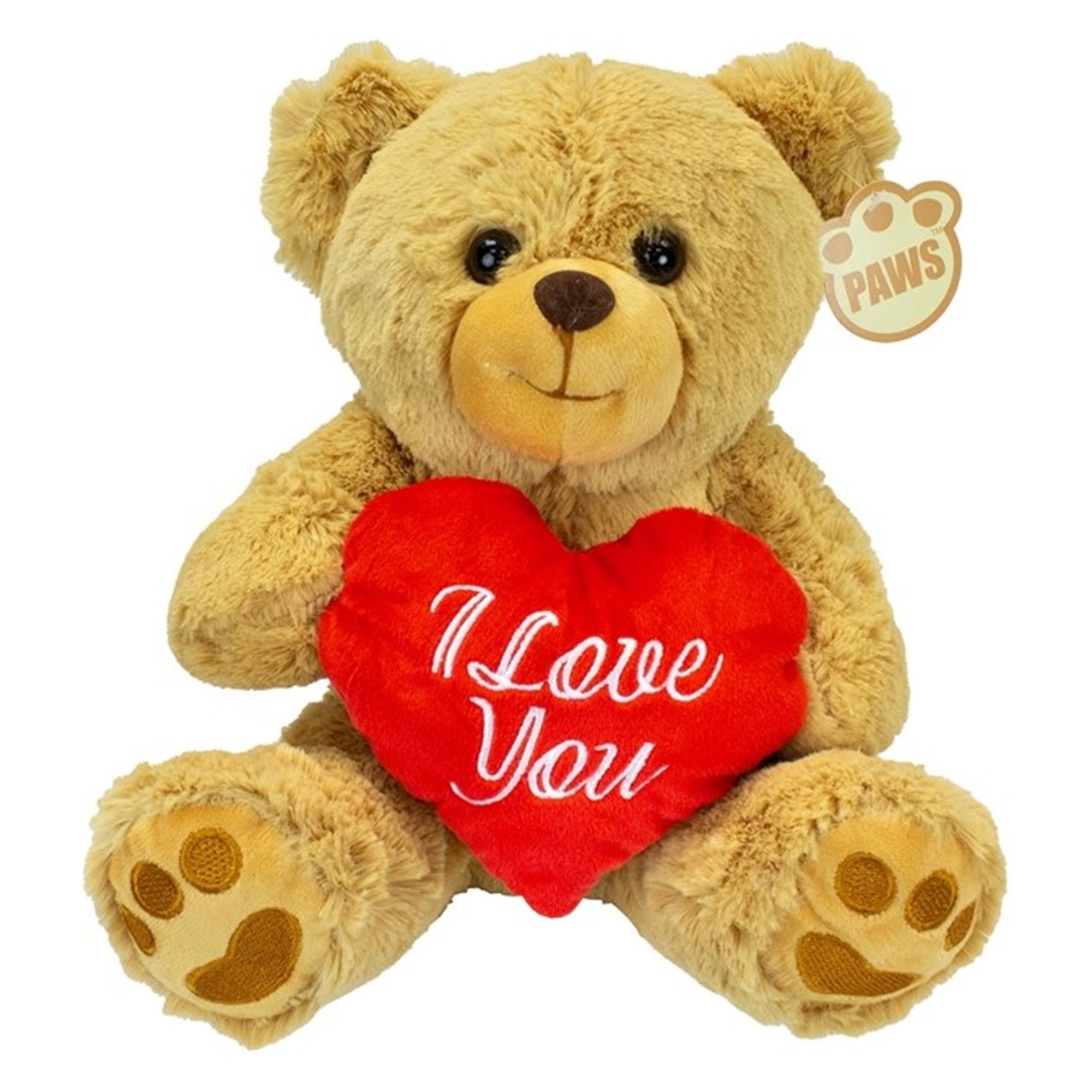 Valentijn I Love You knuffel beertje - zachte pluche - rood hartje - cadeau - 44 cm - lichtbruin -