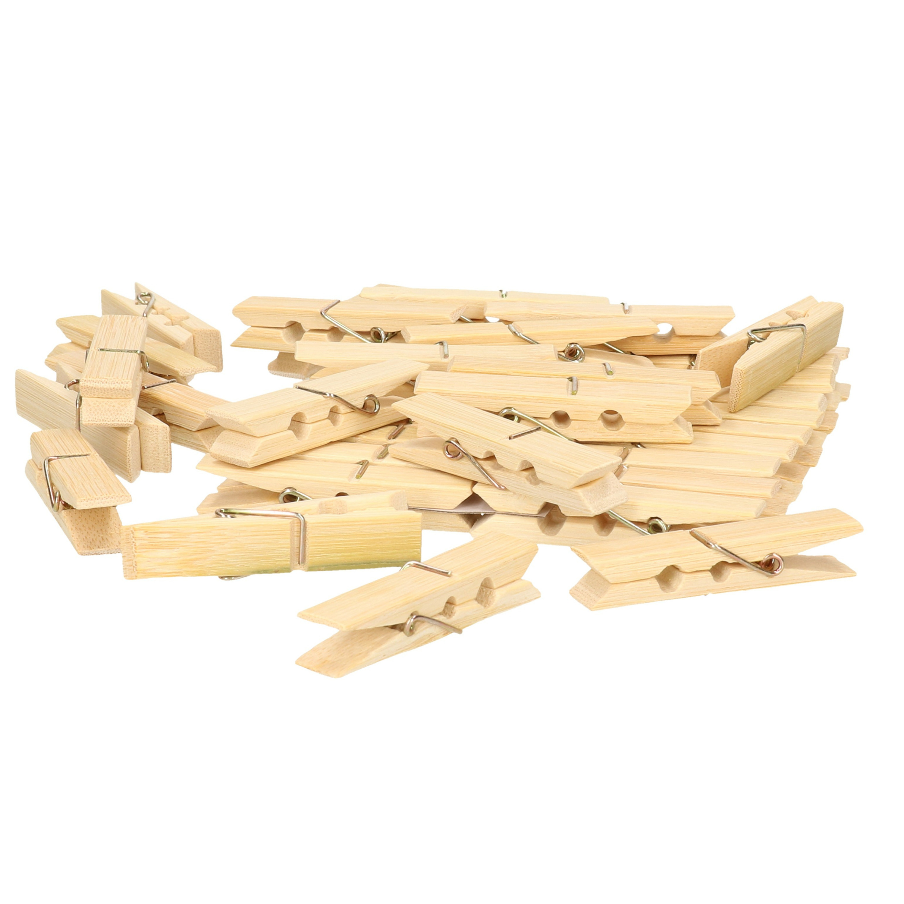 Wasknijpers voor wasgoed ophangen - bamboe hout - 40x stuks - beige - 7 cm -