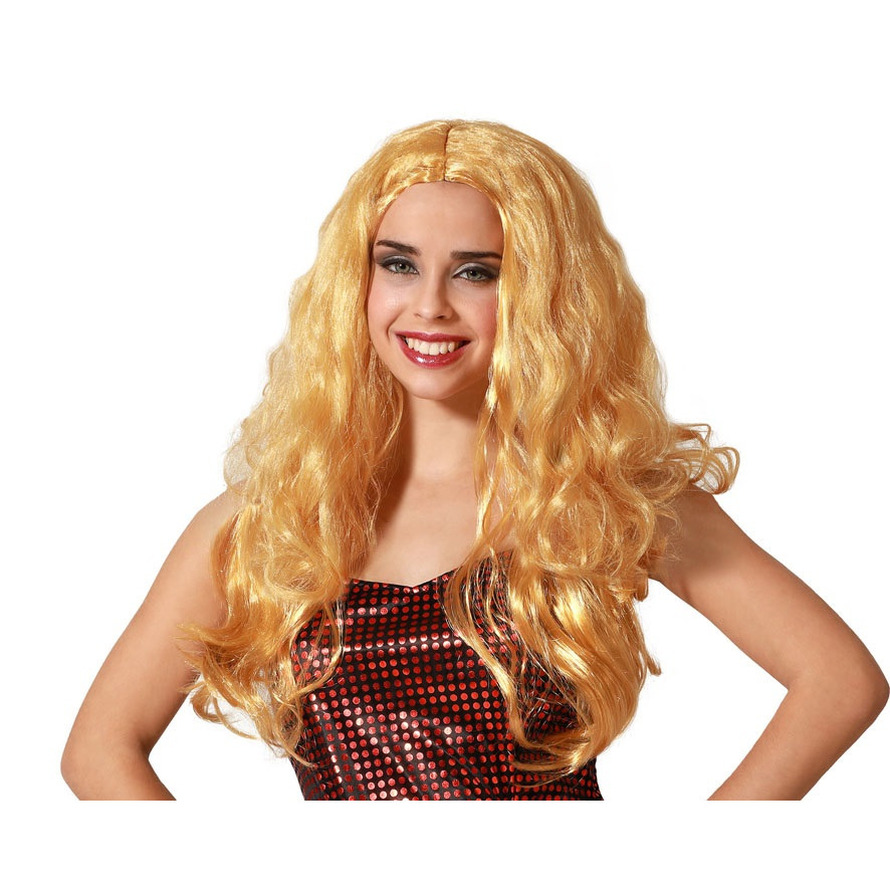 Verkleedpruik voor dames met lang golvend haar - Fantasia - blond - Filmster/popster/foute party -