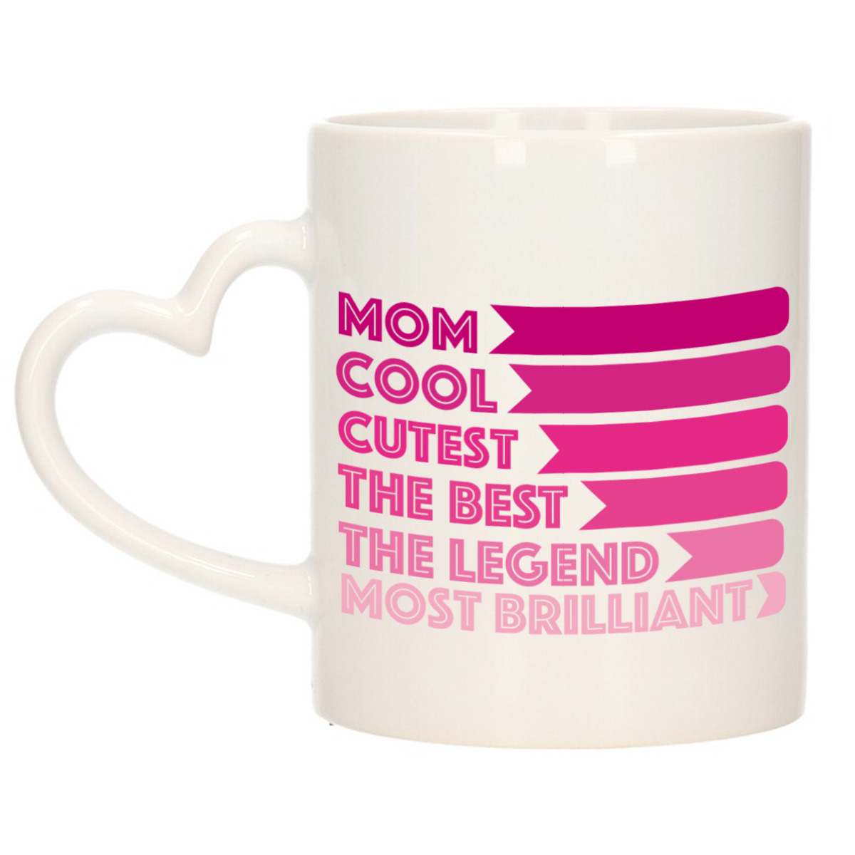 Cadeau koffie/thee mok voor mama - hartjes handvat - beste mama - roze - 300 ml - Moederdag -