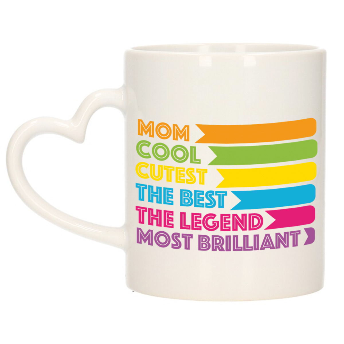 Cadeau koffie/thee mok voor mama - hartjes handvat - beste mama - multi - 300 ml - Moederdag -