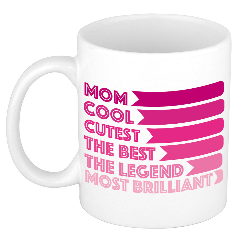Cadeau koffie/thee mok voor mama - hartjes handvat - beste mama - roze - 300 ml - Moederdag -