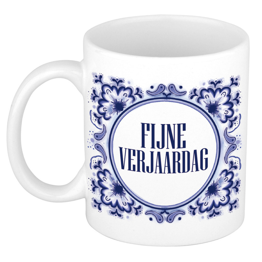 Verjaardag cadeau mok - Delfts Blauw - fijne verjaardag - 300 ml - keramiek -