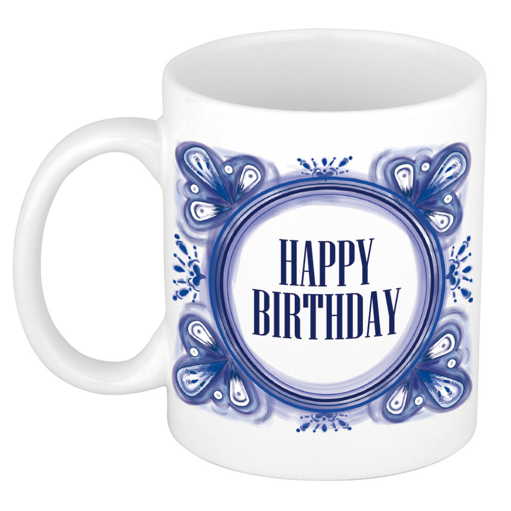 Verjaardag cadeau mok - Delfts Blauw - happy birthday - 300 ml - keramiek -