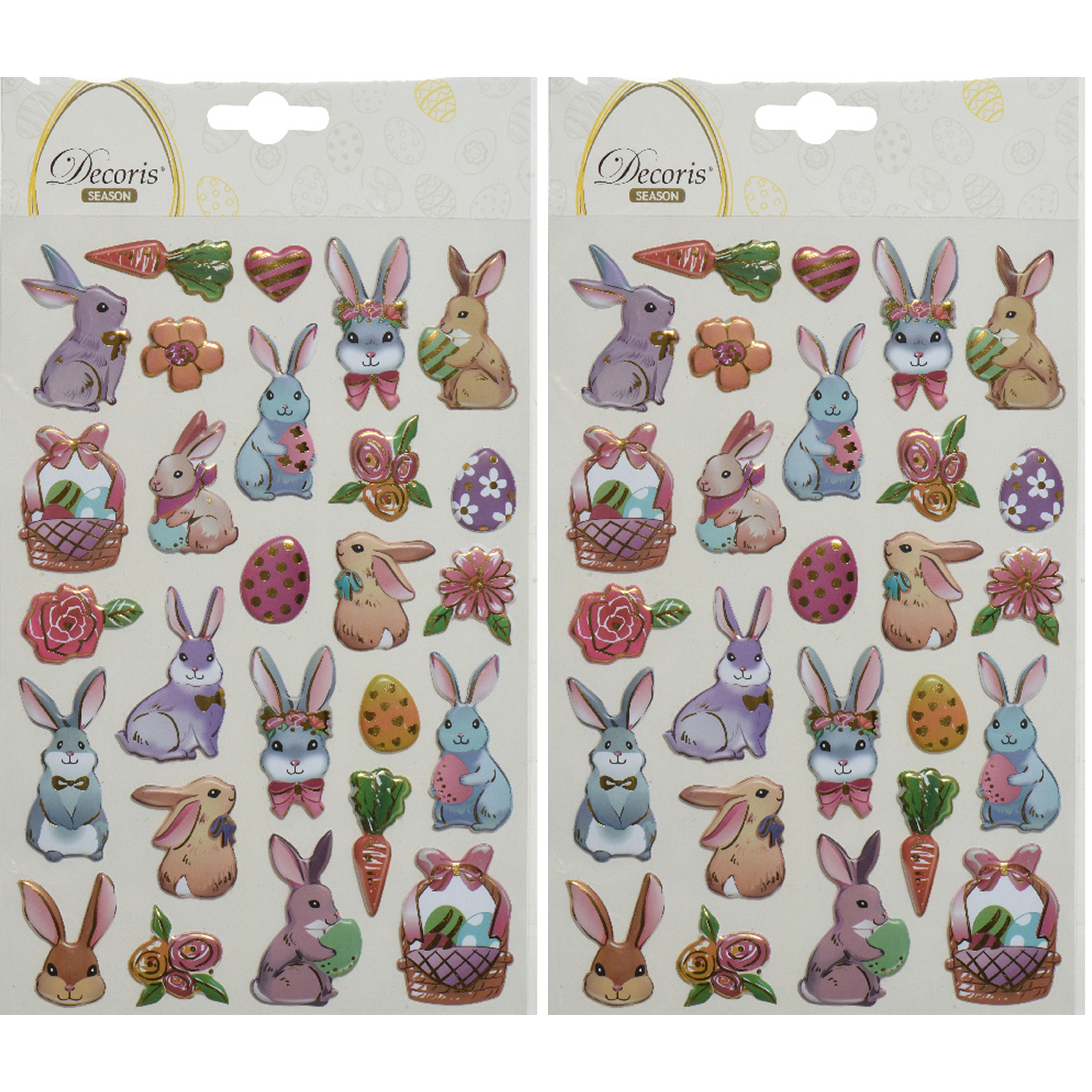 3D Stickers voorjaar en Pasen - 2x - paashazen - 1 vel - 14 x 21 cm -