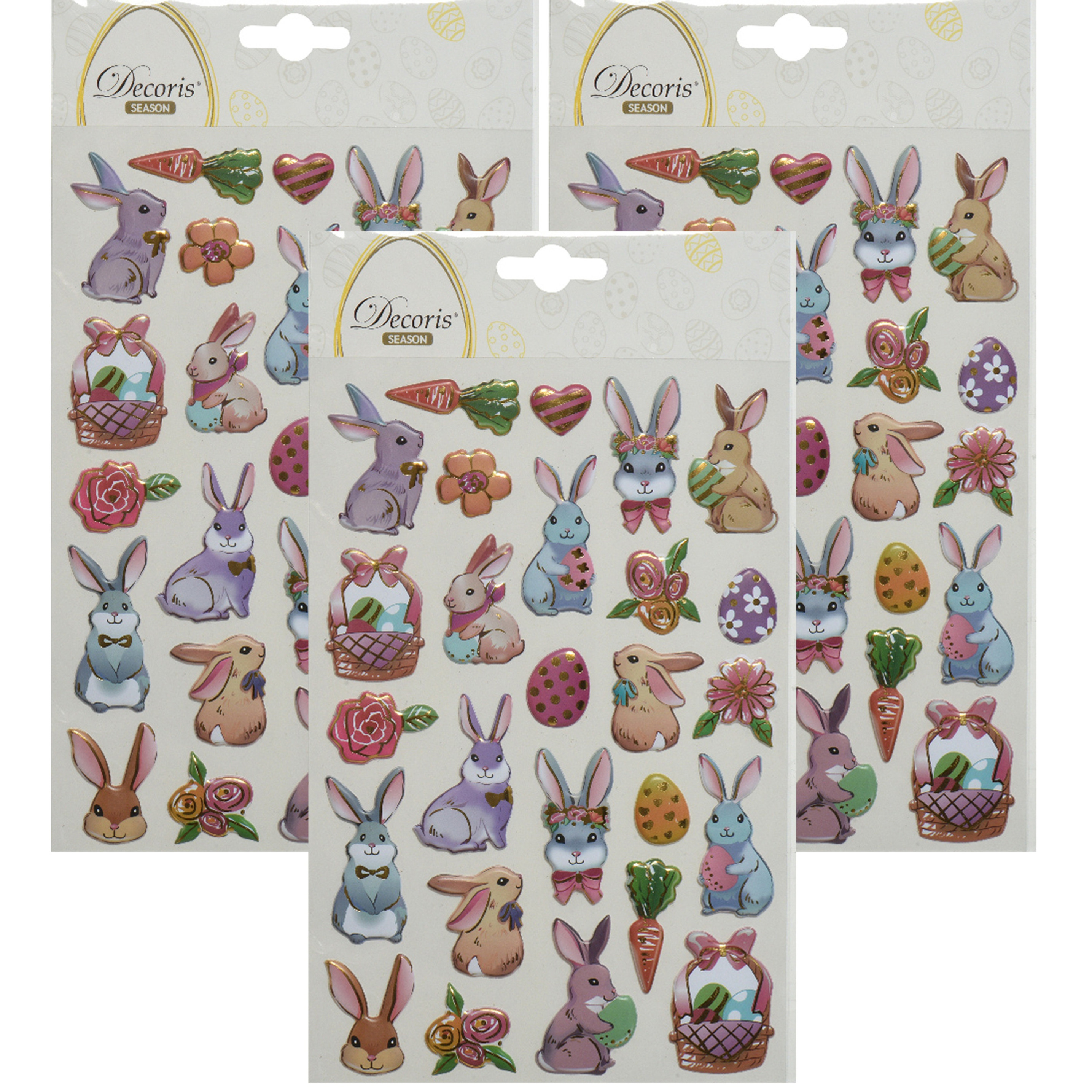 3D Stickers voorjaar en Pasen - 3x - paashazen - 1 vel - 14 x 21 cm -