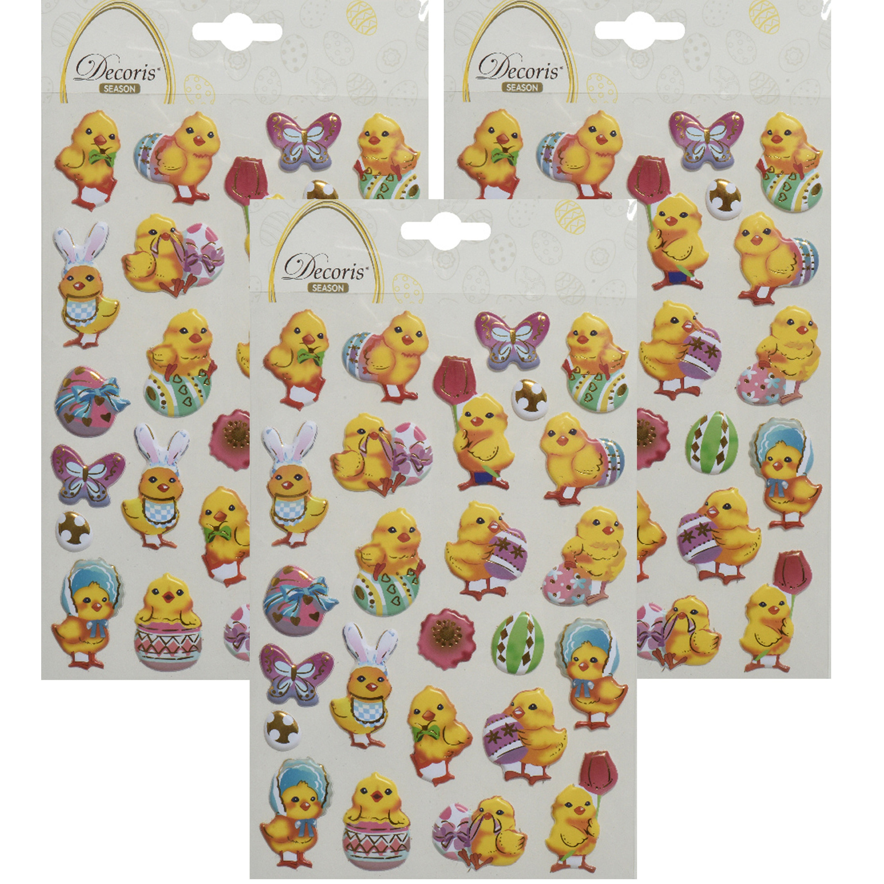 3D Stickers voorjaar en Pasen - 3x - kuikentjes - 1 vel - 14 x 21 cm -