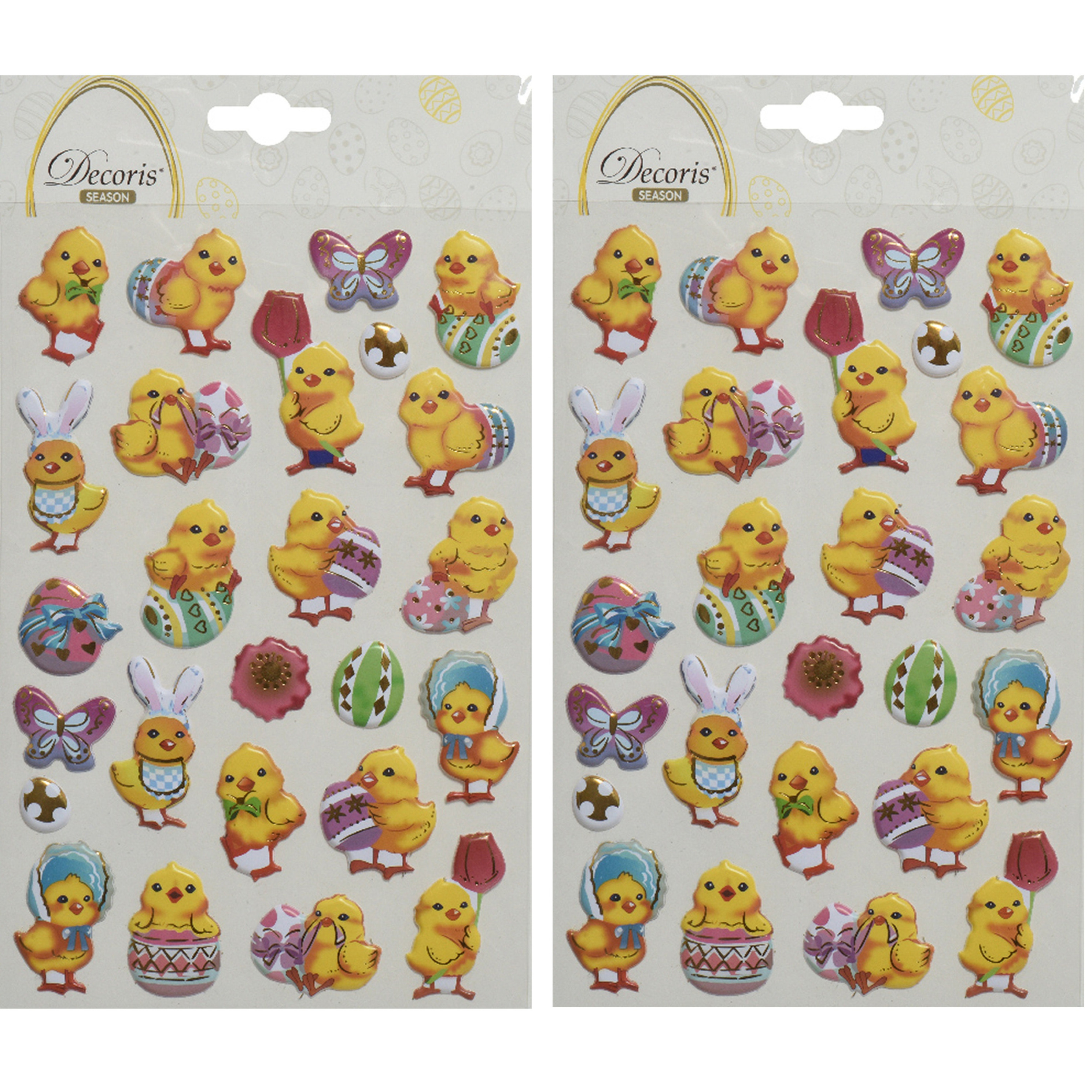 3D Stickers voorjaar en Pasen - 2x - kuikentjes - 1 vel - 14 x 21 cm -