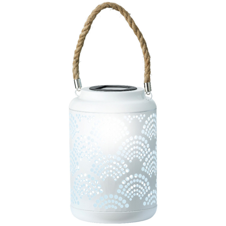 Solar tuin lantaarn - voor buiten - wit - D15 x H23 cm - metaal - verlichting -