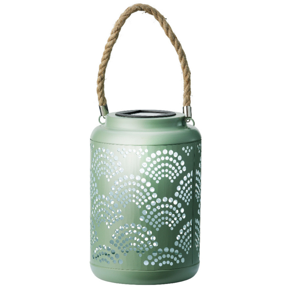 Solar tuin lantaarn - voor buiten - jade groen - D15 x H23 cm - metaal - verlichting -