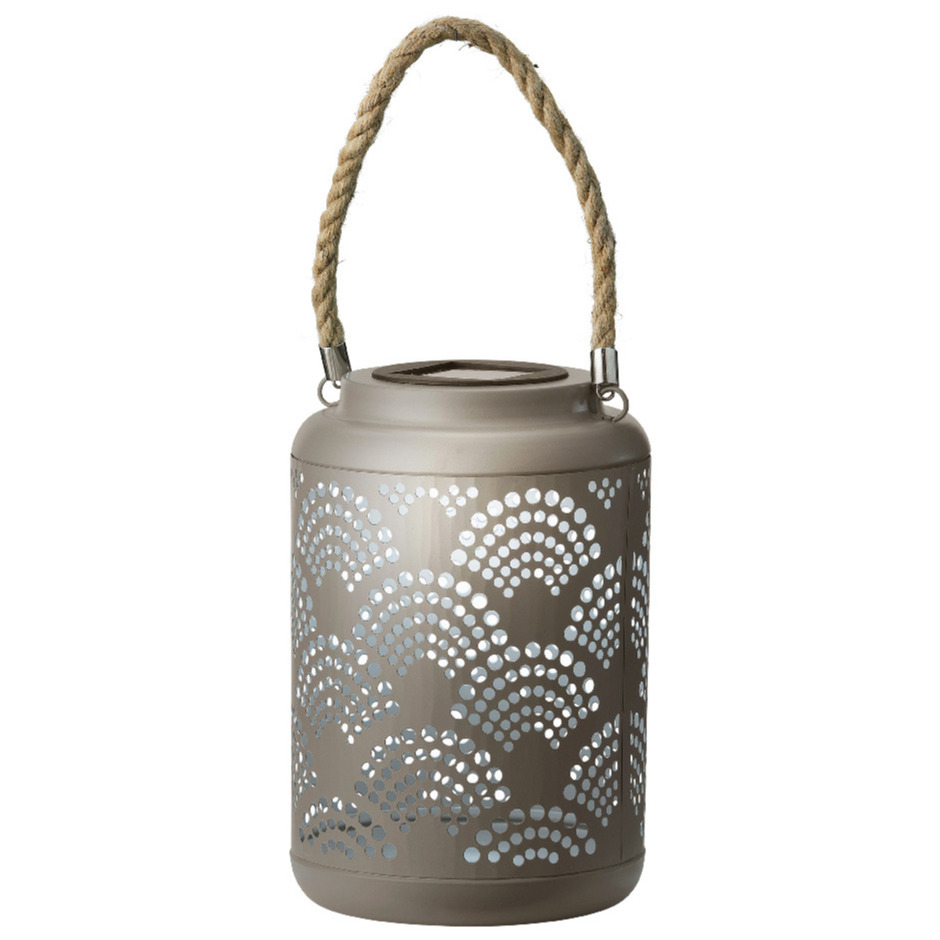 Solar tuin lantaarn - voor buiten - taupe - D15 x H23 cm - metaal - verlichting -