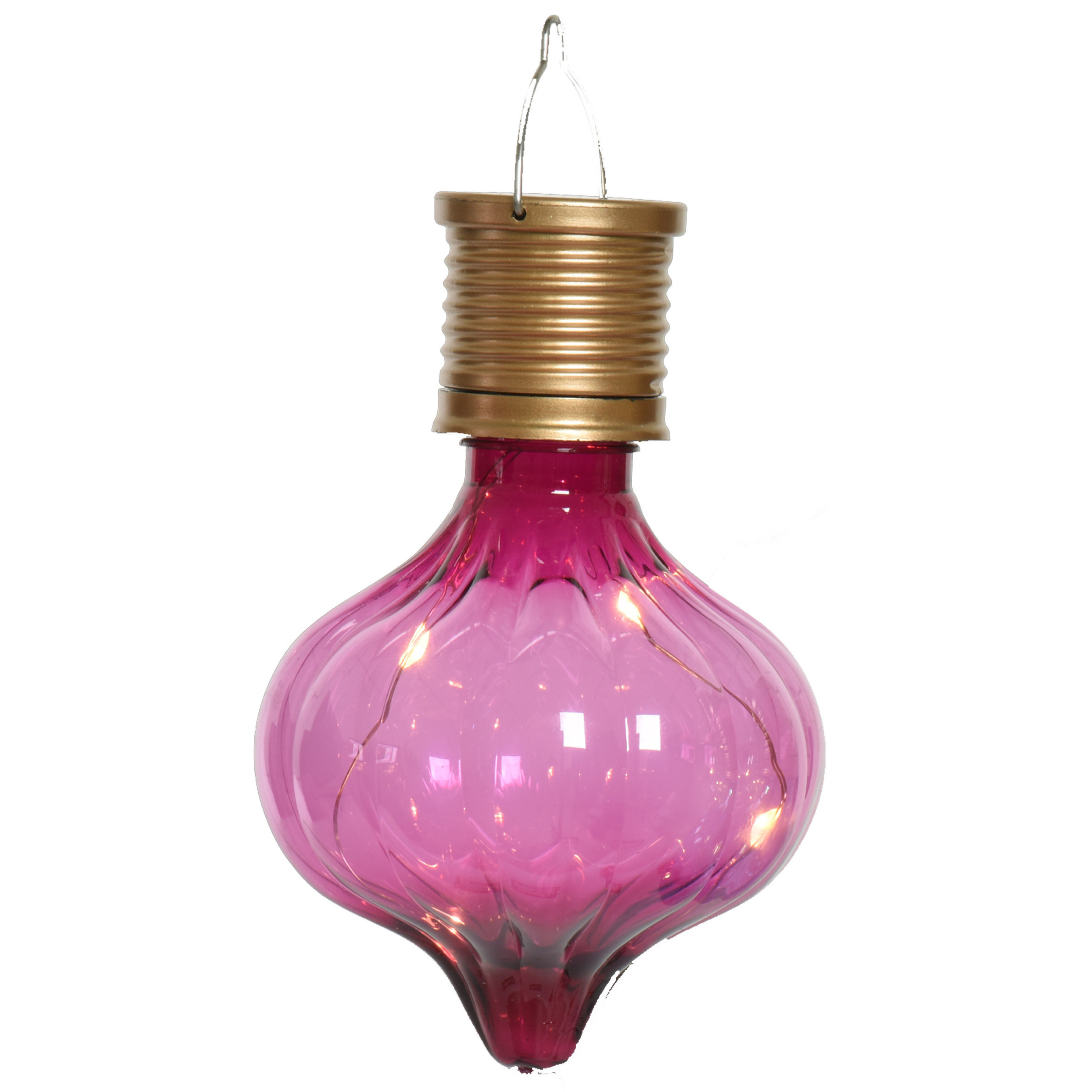 Solar hanglamp bol/peertje - Marrakech - fuchsia roze - kunststof - D8 x H12 cm -