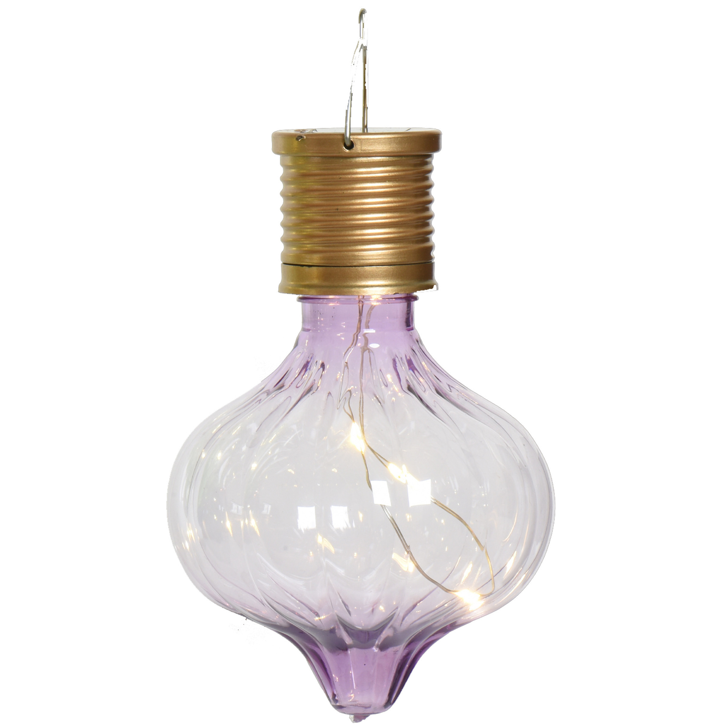 Solar hanglamp bol/peertje - Marrakech - lila paars - kunststof - D8 x H12 cm -