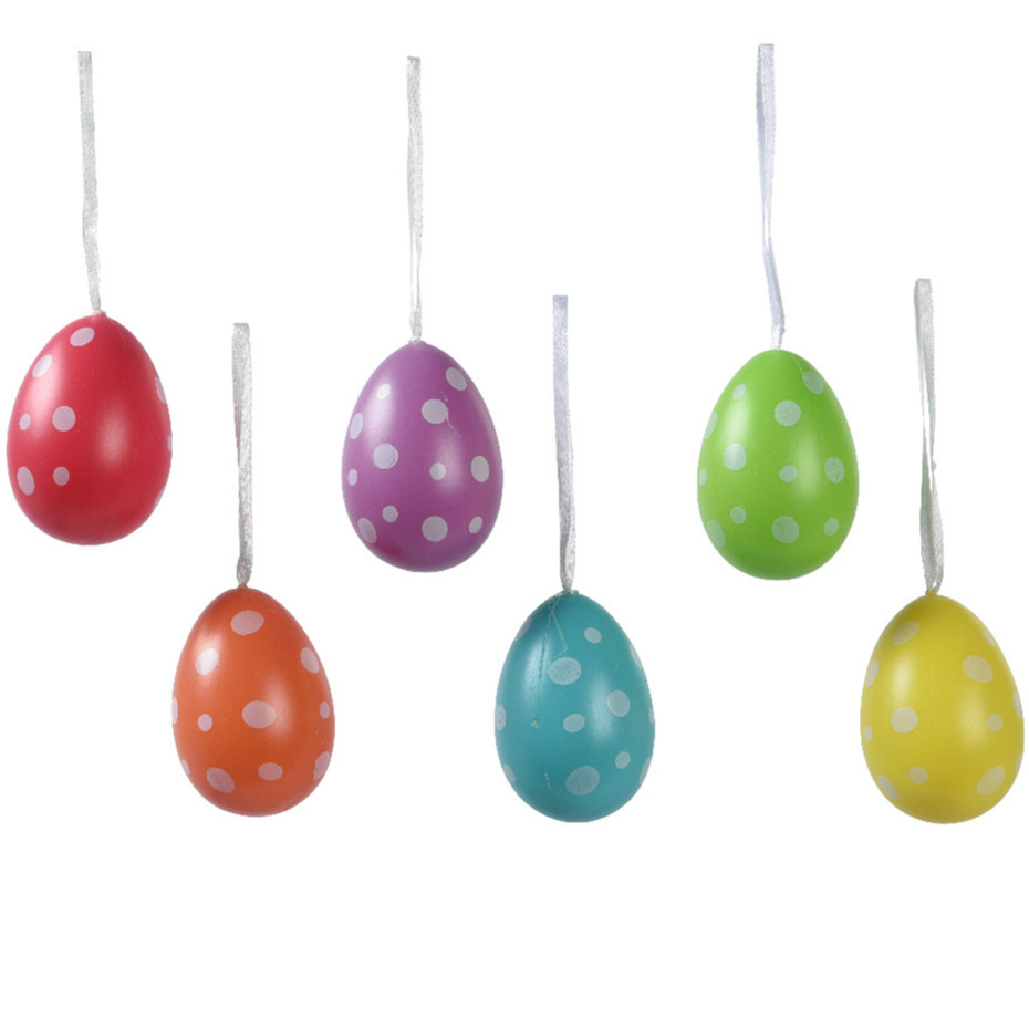 Paaseieren met stippen - 18x - kunststof - gekleurd - D4 x H6 cm - paasdecoratie -