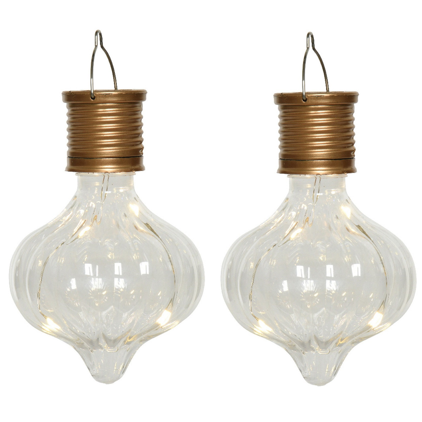 Solar hanglamp bol/peertje - 2x - Marrakech - kunststof - D8 x H12 cm - LED -