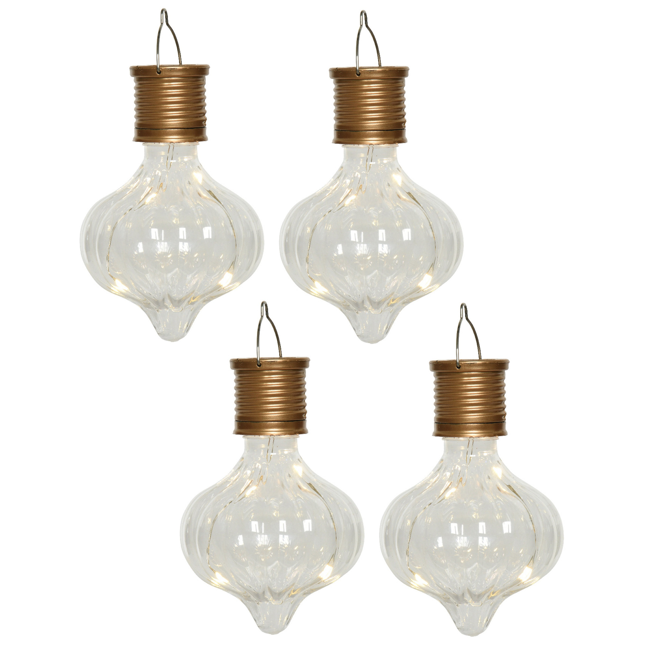 Solar hanglamp bol/peertje - 4x - Marrakech - kunststof - D8 x H12 cm - LED -