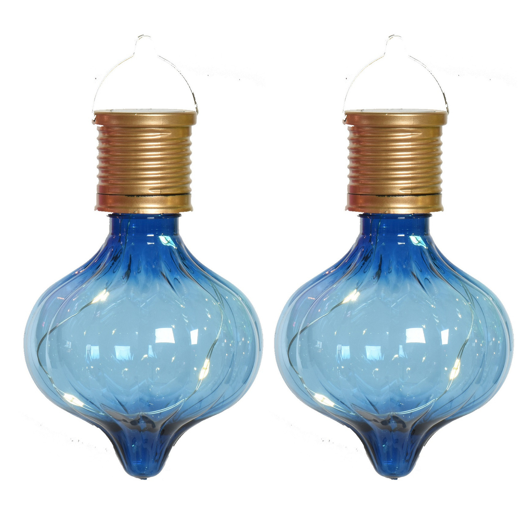 Solar hanglamp bol/peertje - 2x - Marrakech - kobalt blauw - kunststof - D8 x H12 cm -