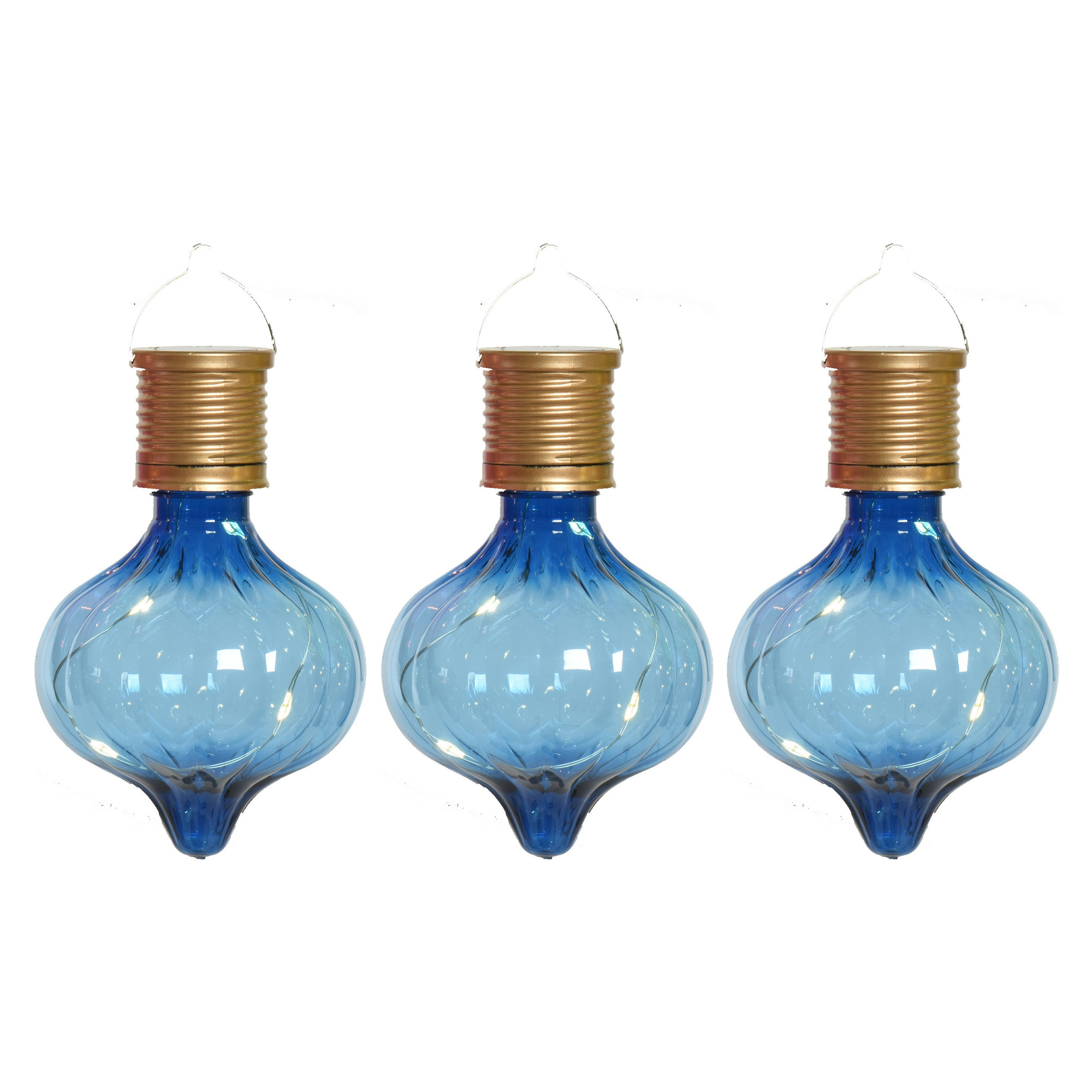 Solar hanglamp bol/peertje - 3x - Marrakech - kobalt blauw - kunststof - D8 x H12 cm -