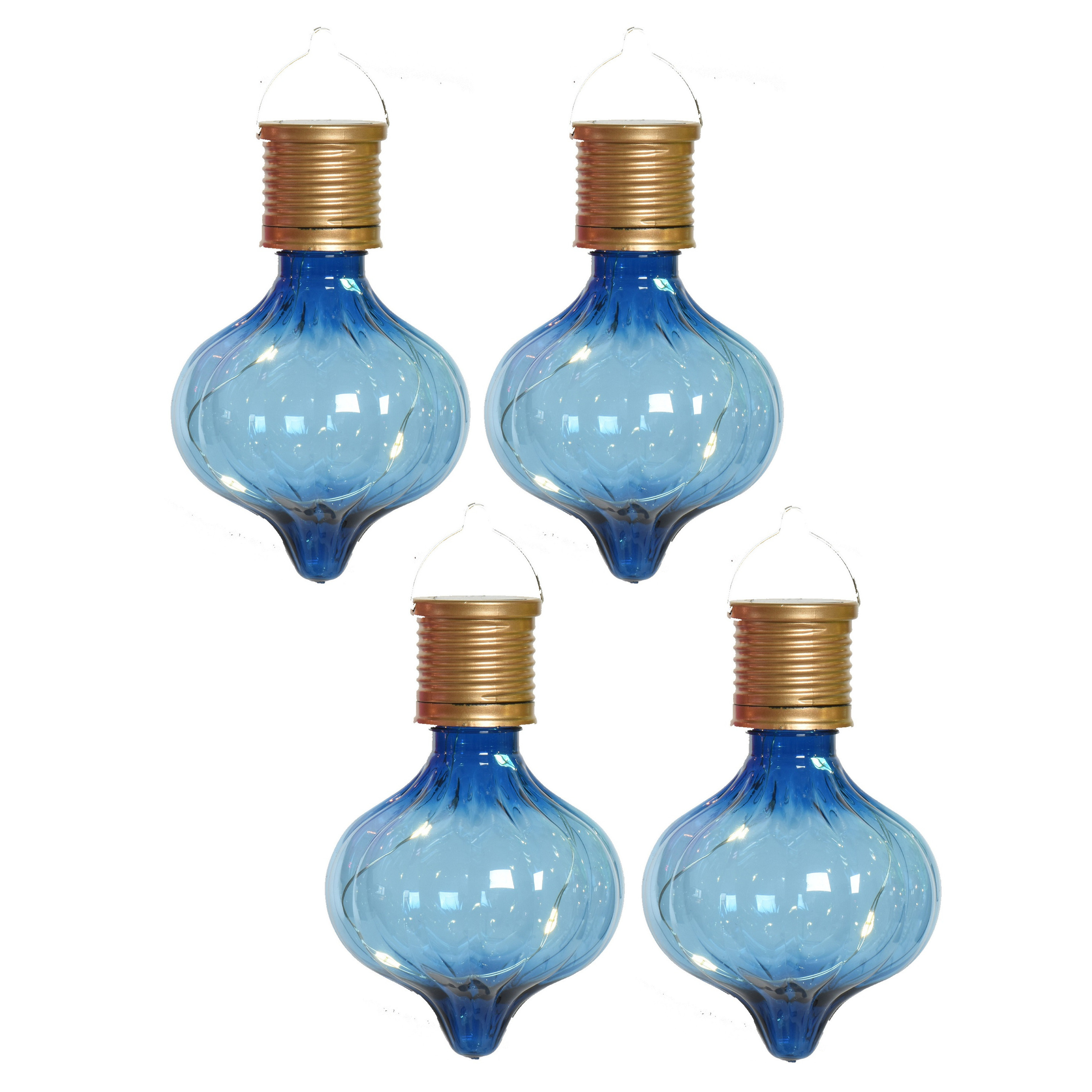 Solar hanglamp bol/peertje - 4x - Marrakech - kobalt blauw - kunststof - D8 x H12 cm -