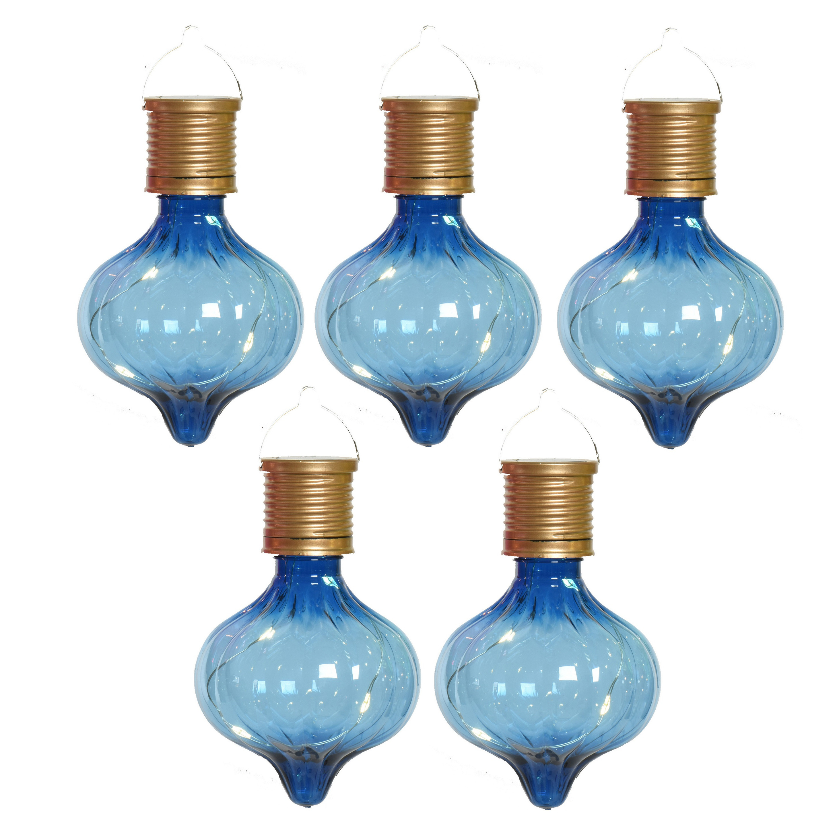 Solar hanglamp bol/peertje - 10x - Marrakech - kobalt blauw - kunststof - D8 x H12 cm -