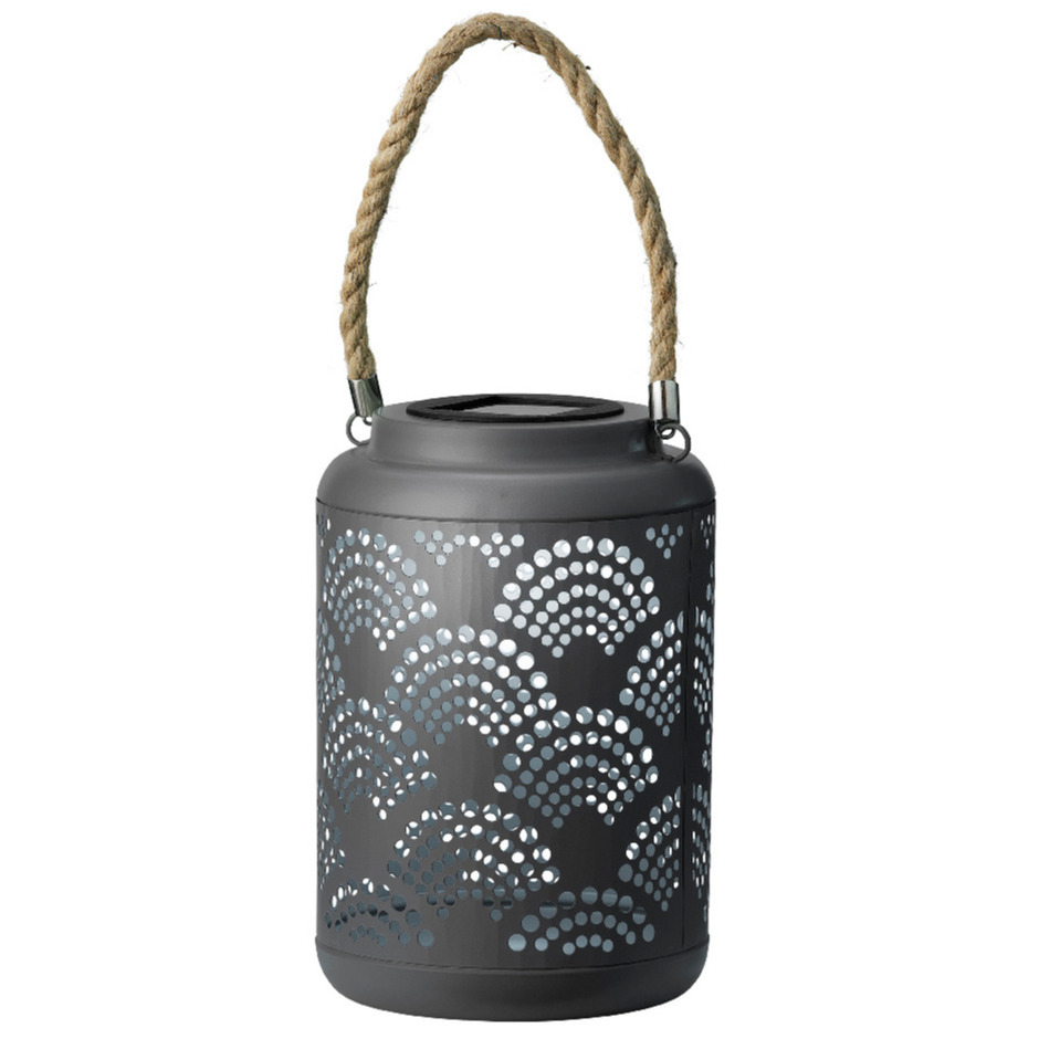 Solar tuin lantaarn - voor buiten - antraciet grijs - D15 x H23 cm - metaal - verlichting -
