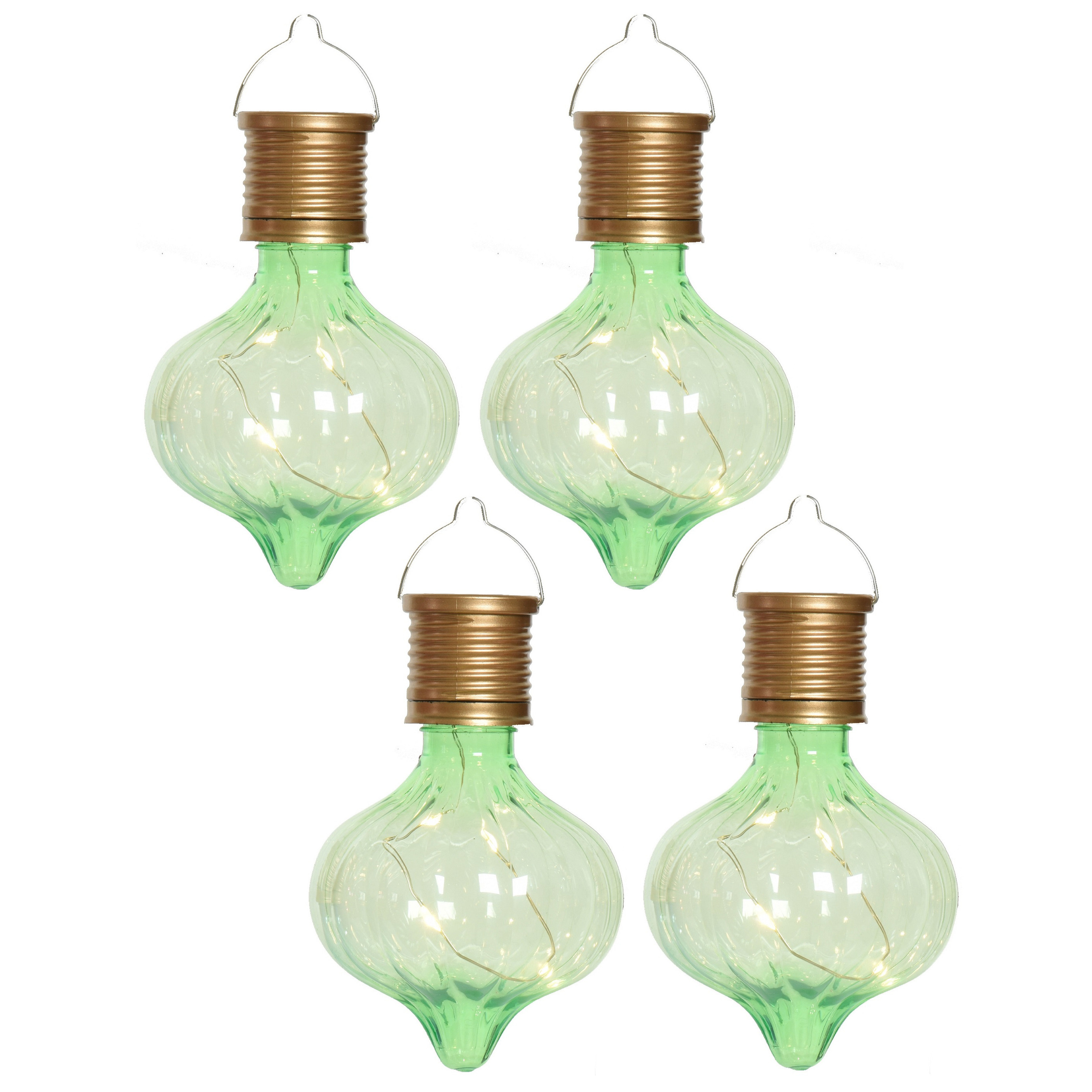 Solar hanglamp bol/peertje - 4x - Marrakech - pistachegroen - kunststof - D8 x H12 cm -