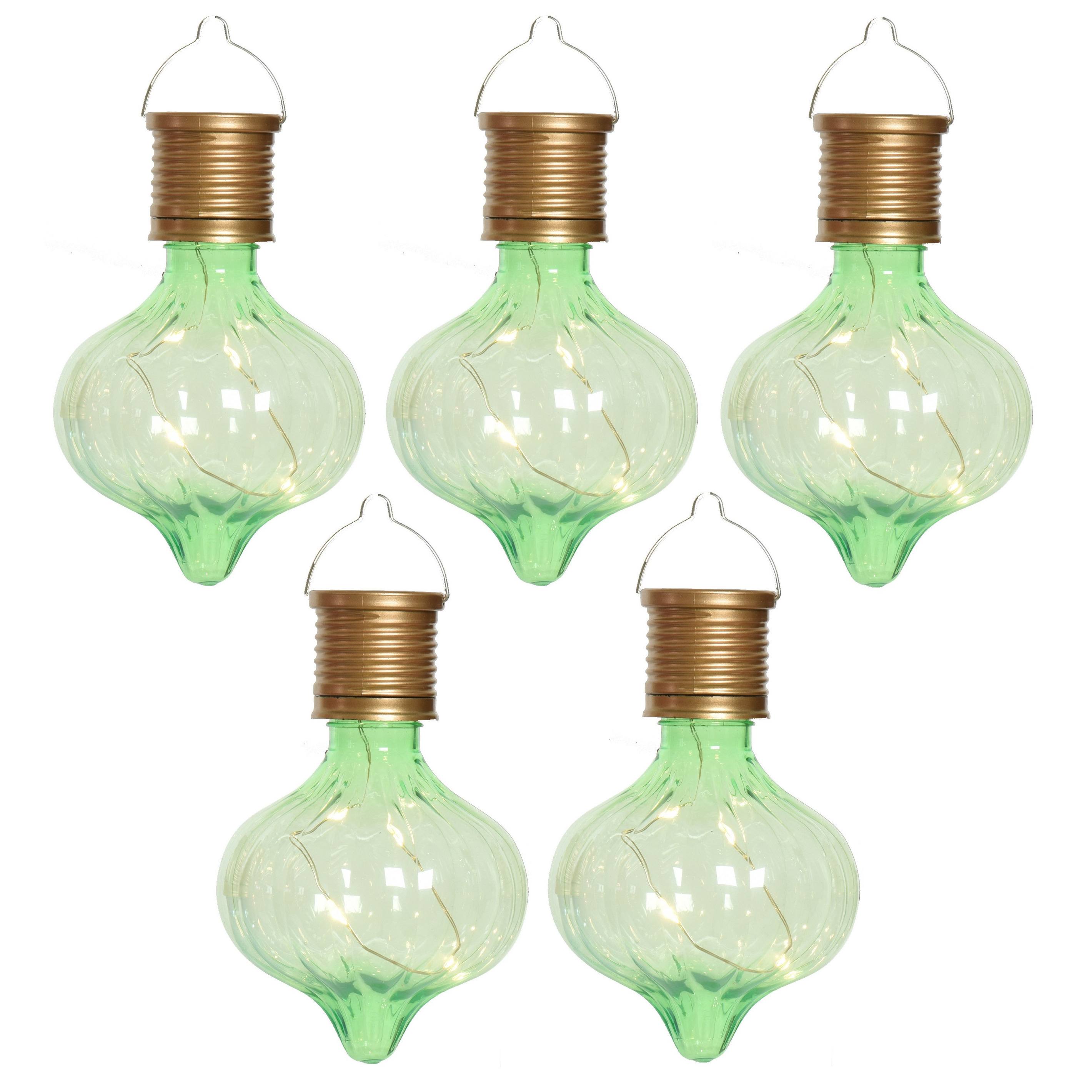 Solar hanglamp bol/peertje - 10x - Marrakech - pistachegroen - kunststof - D8 x H12 cm -