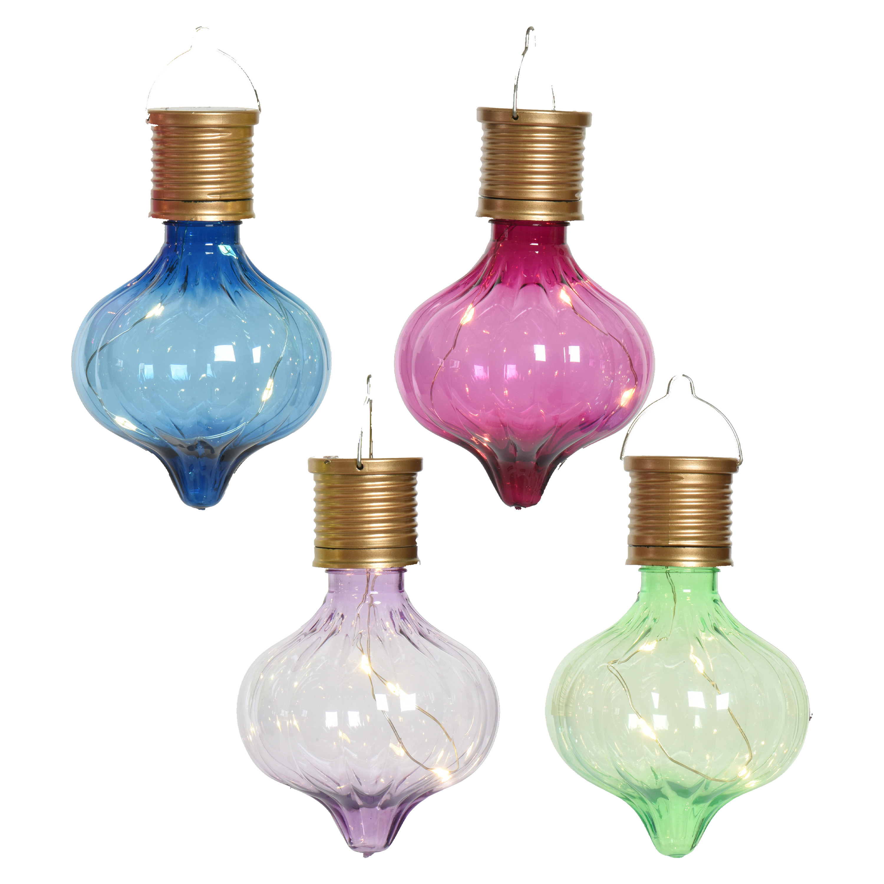 Solar hanglamp bol/peertje - set van 4 lampjes - Marrakech - multi kleur - kunststof - D8 x H12 cm -